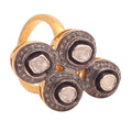 22kt Gold Polki Meenakari Floral Ring, Handmade Indian Wedding Jewelry