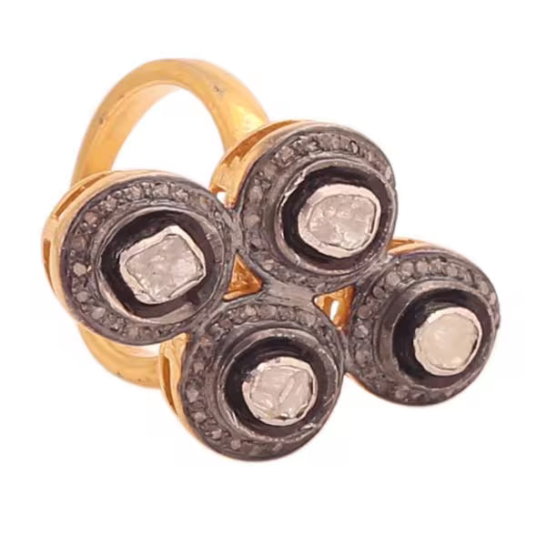 22kt Gold Polki Meenakari Floral Ring, Handmade Indian Wedding Jewelry