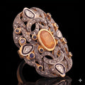 22kt Gold Polki Meenakari Ring, Handmade Jadau Statement Ethnic Indian Wedding Jewelry