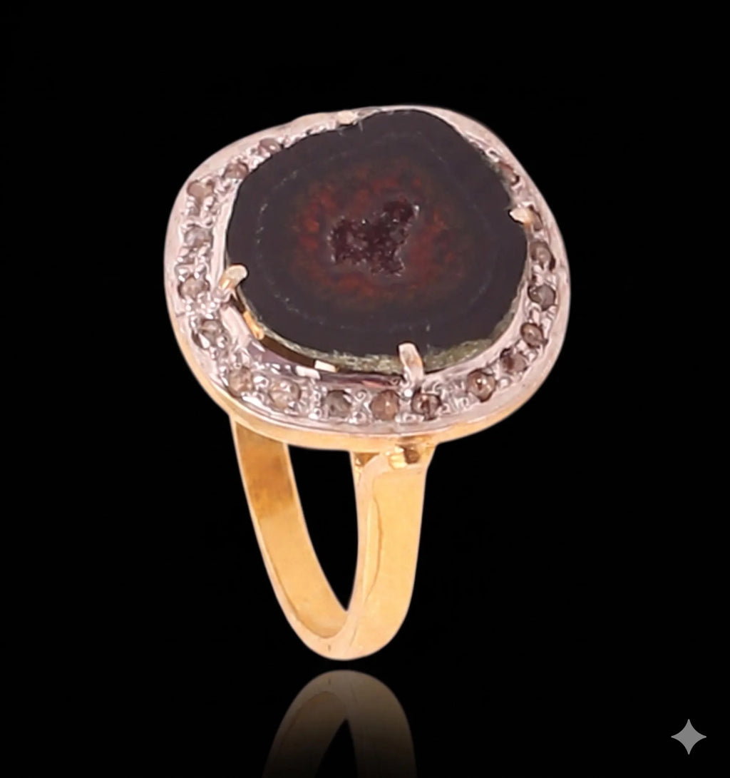 18k Gold Ruby Diamond Polki Ring, Victorian Sterling Silver Statement Jewelry