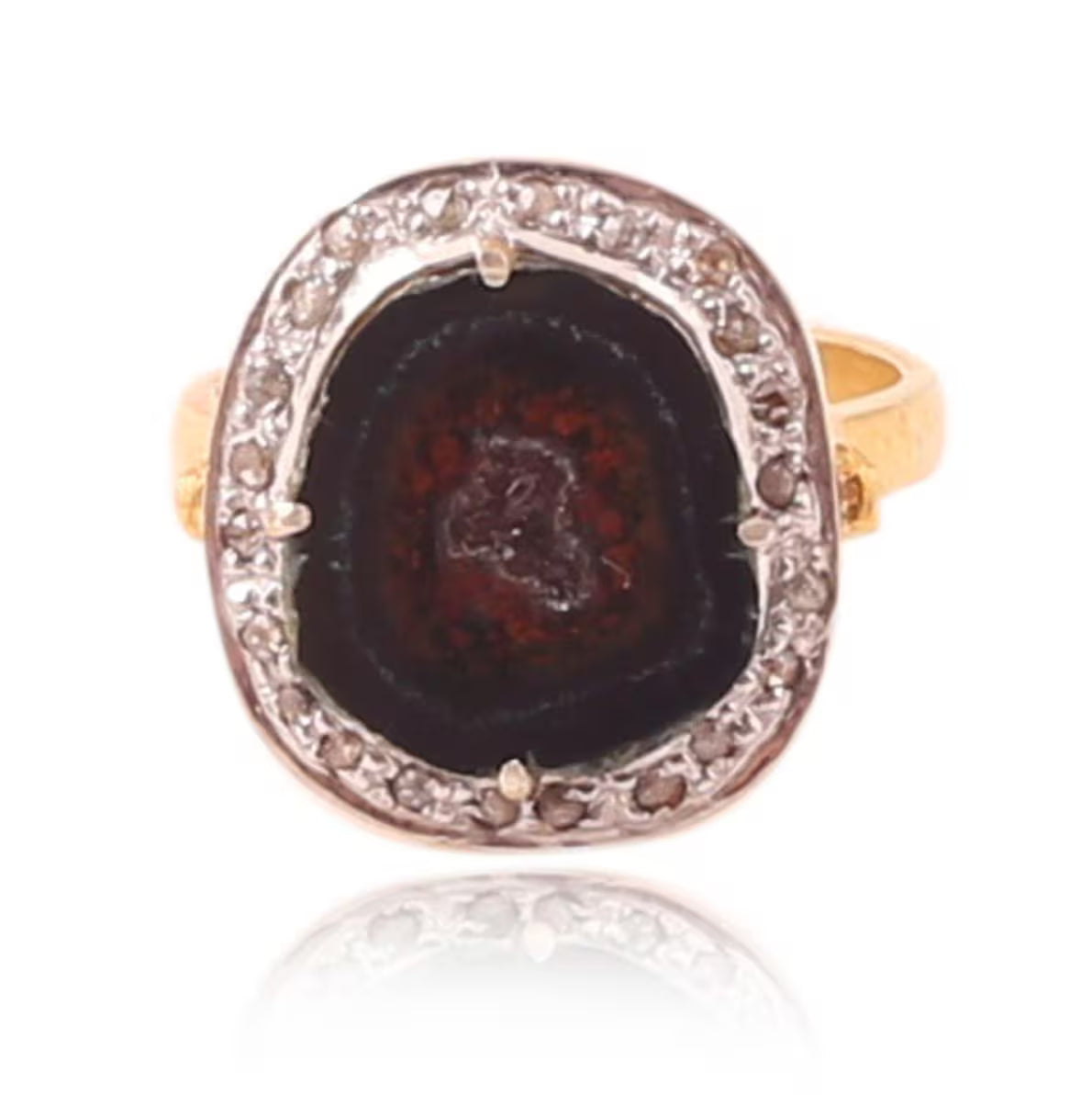 18k Gold Ruby Diamond Polki Ring, Victorian Sterling Silver Statement Jewelry