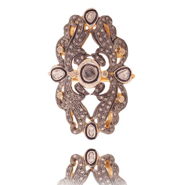 Victorian 18k Gold & Silver Ruby Bracelet, Natural Rosecut Diamond Statement Link Bracelet