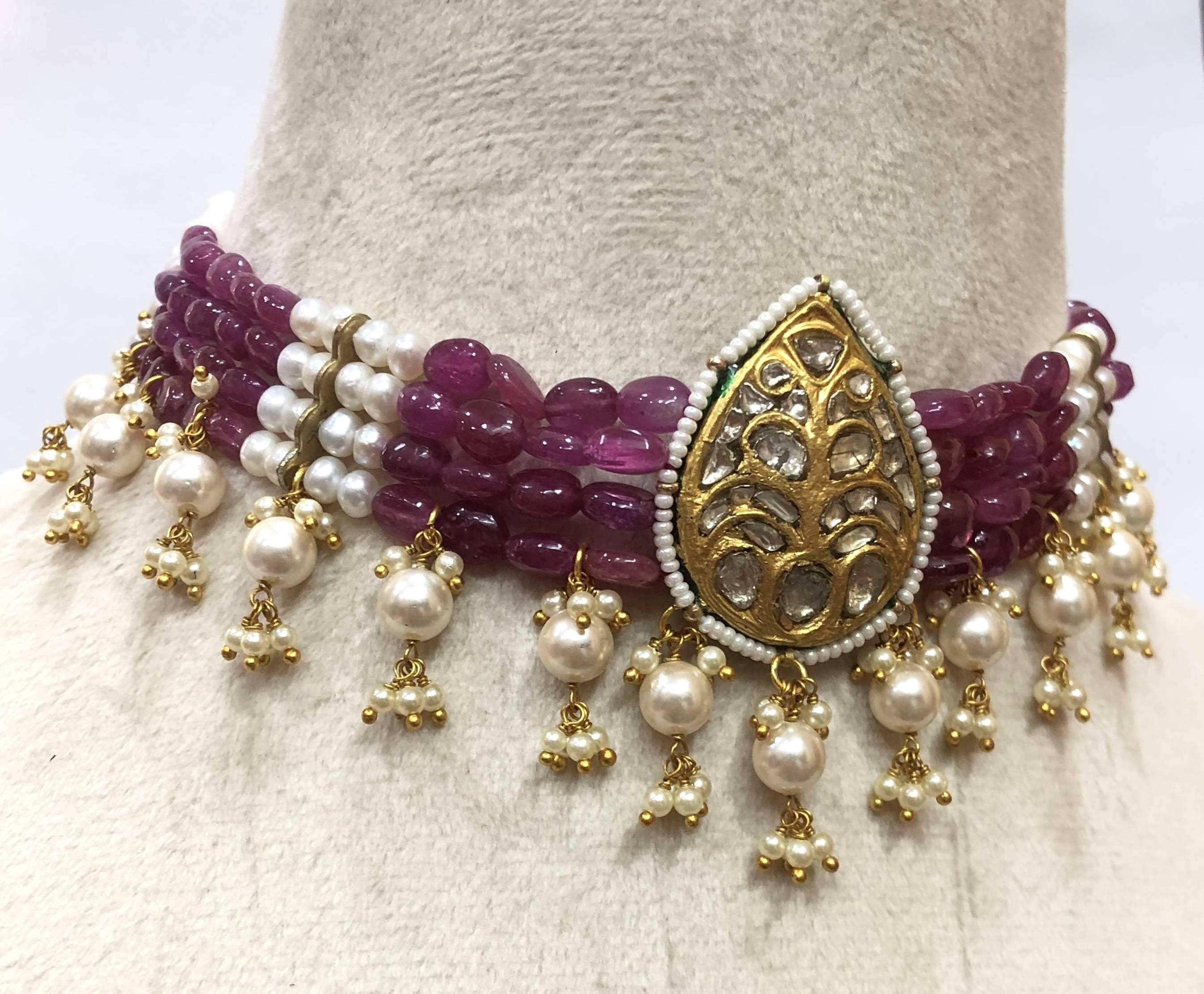 22K Gold Plated Ruby Choker – Polki Diamond Indian Bridal Necklace
