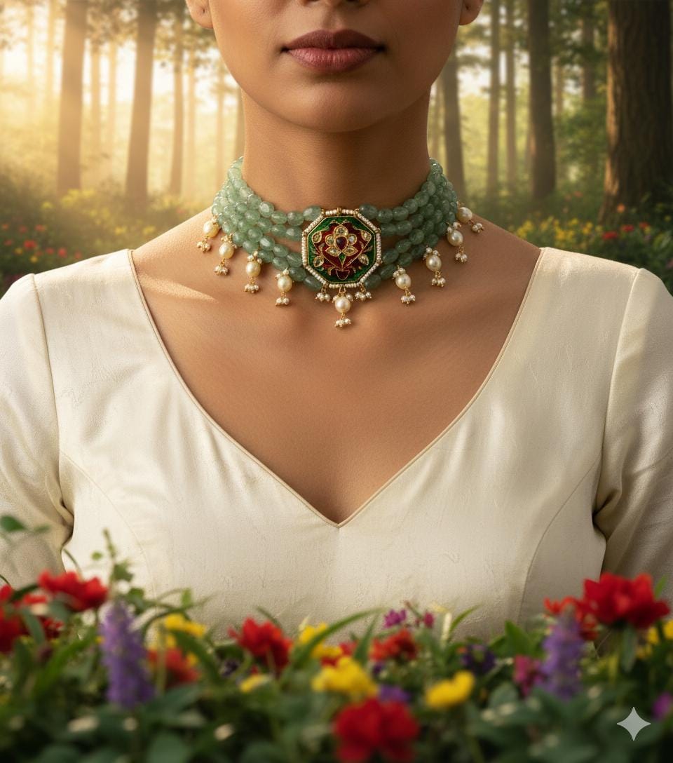 Emerald Pearl Choker Set – 22K Gold Plated Polki Indian Bridal Jewelry