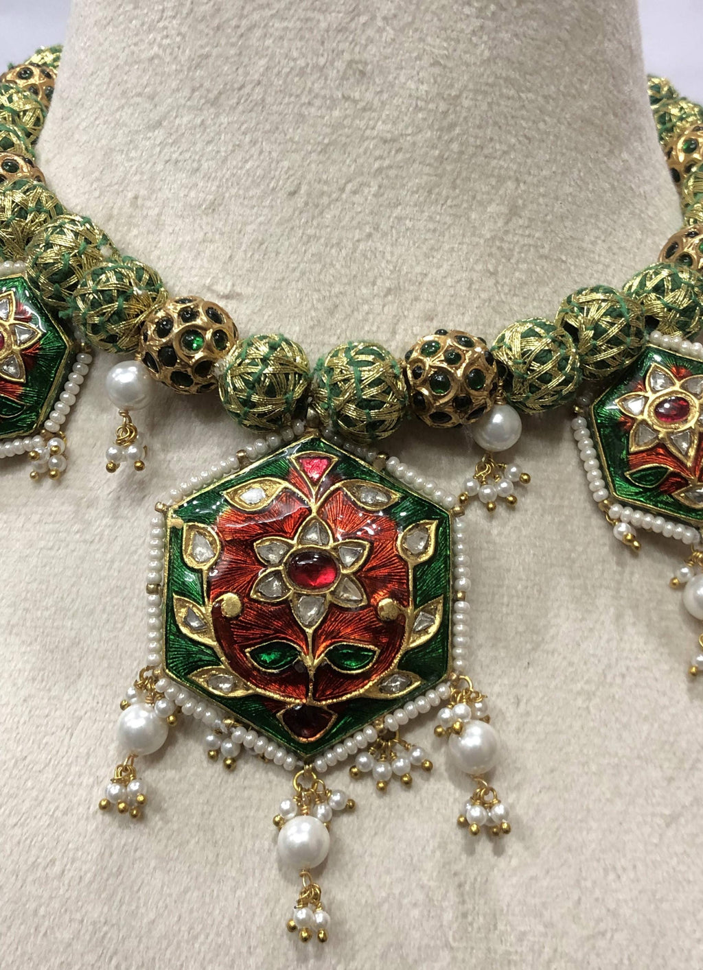 22K Gold Plated Meenakari Choker – Polki Diamond & Ruby Indian Bridal Jewelry