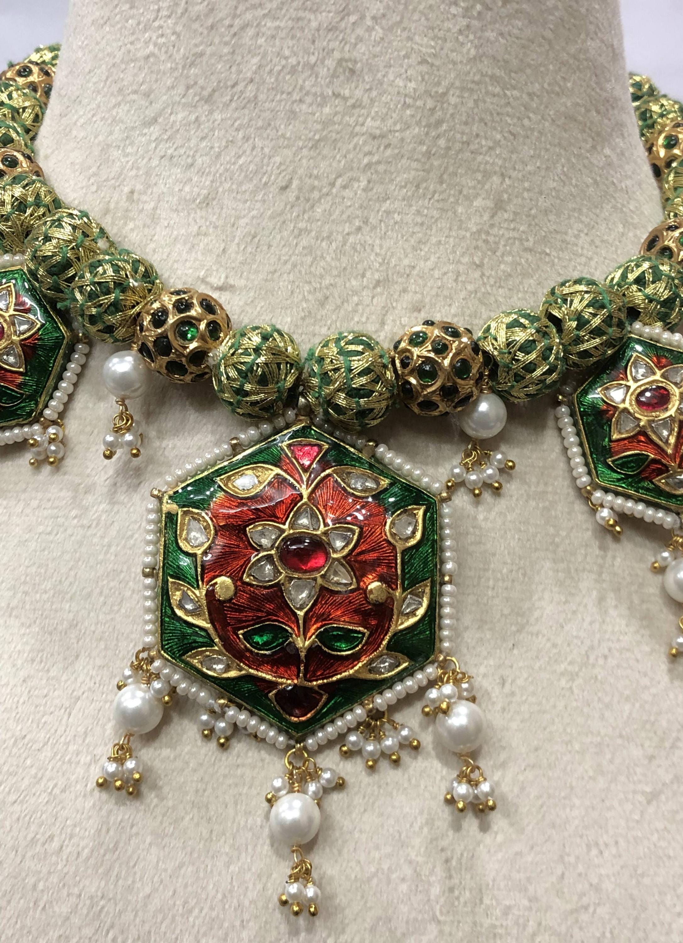 22K Gold Plated Meenakari Choker – Polki Diamond & Ruby Indian Bridal Jewelry