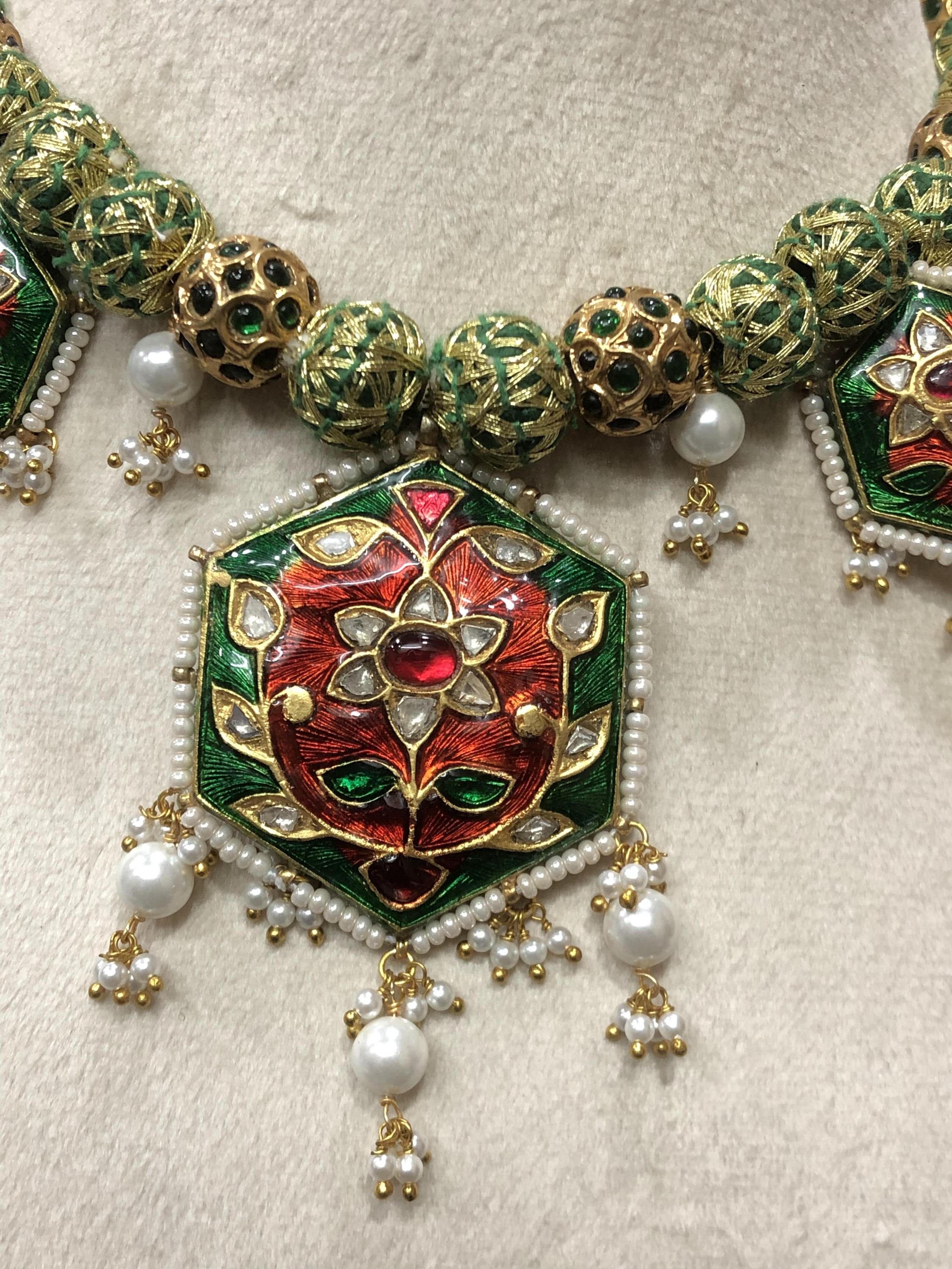 22K Gold Plated Meenakari Choker – Polki Diamond & Ruby Indian Bridal Jewelry