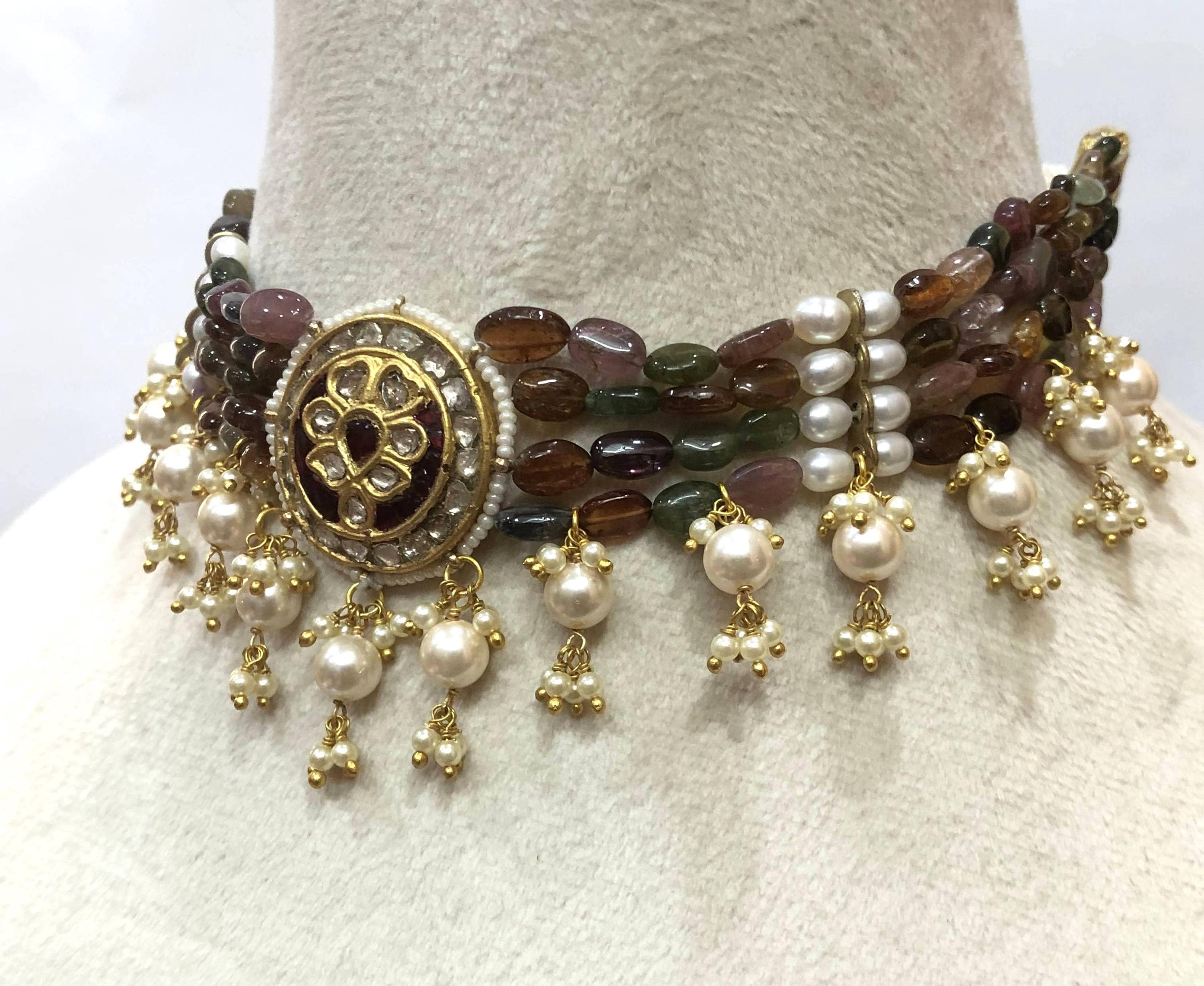 Ruby & Polki Diamond Choker - 22K Gold Plated Indian Bridal Necklace