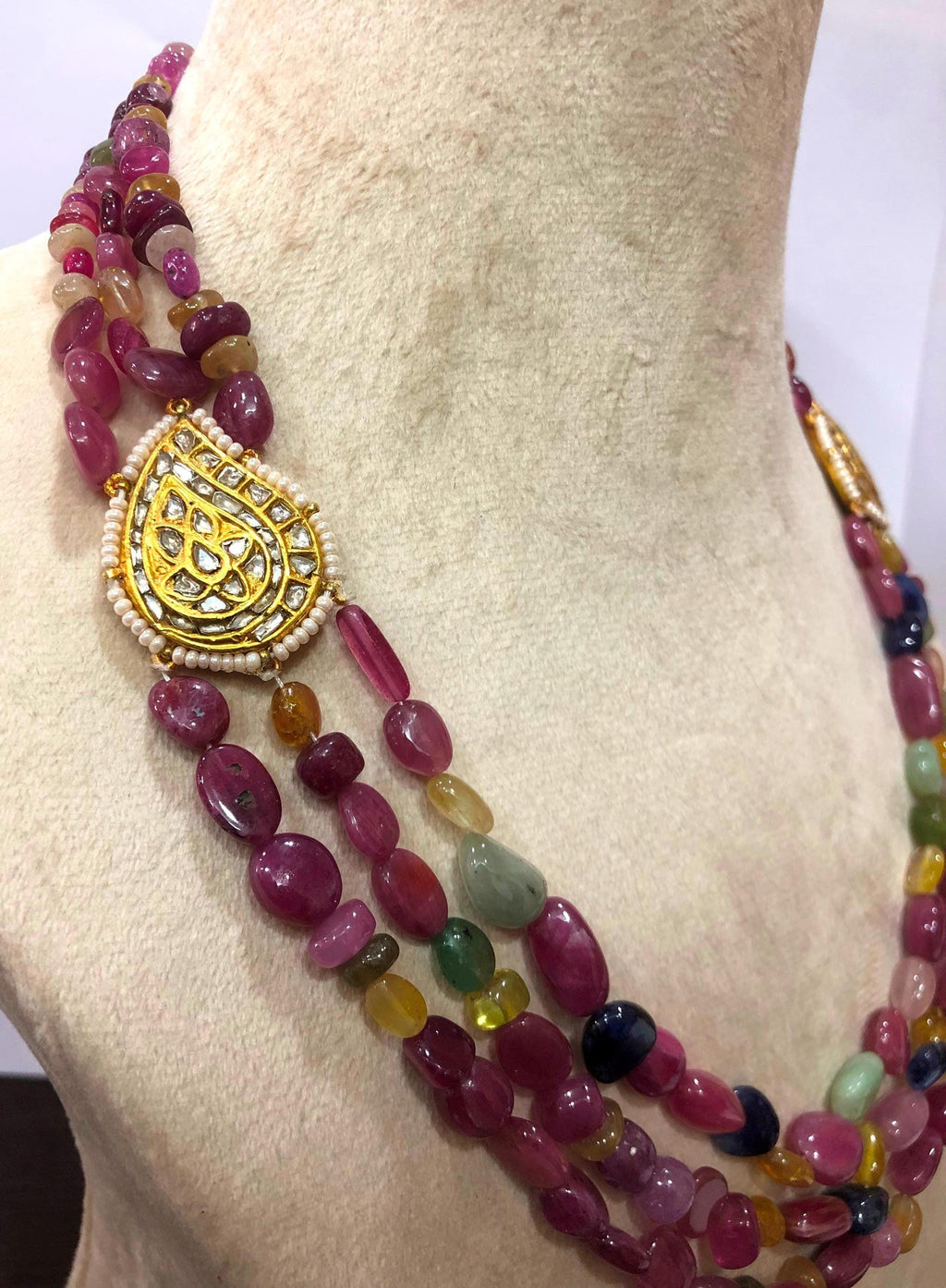 Maharaja Statement Necklace – 22KT Gold Plated Gemstone & Pearl Rani Haar