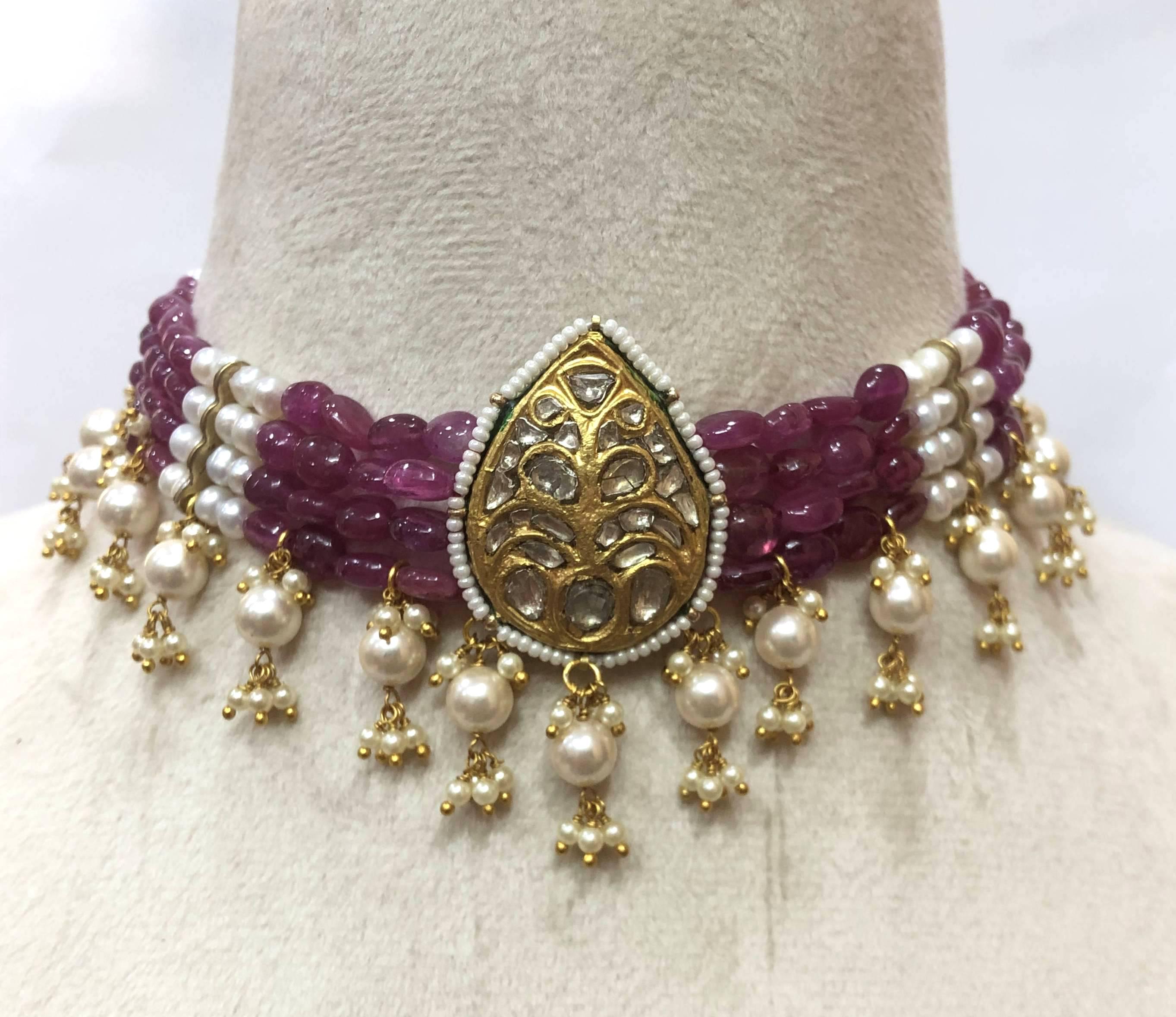 22K Gold Plated Ruby Choker – Polki Diamond Indian Bridal Necklace