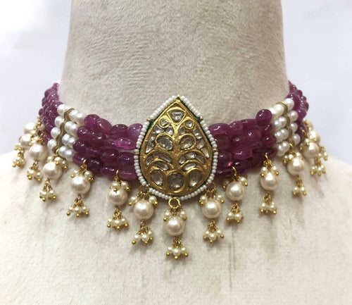 22K Gold Plated Ruby Choker – Polki Diamond Indian Bridal Necklace