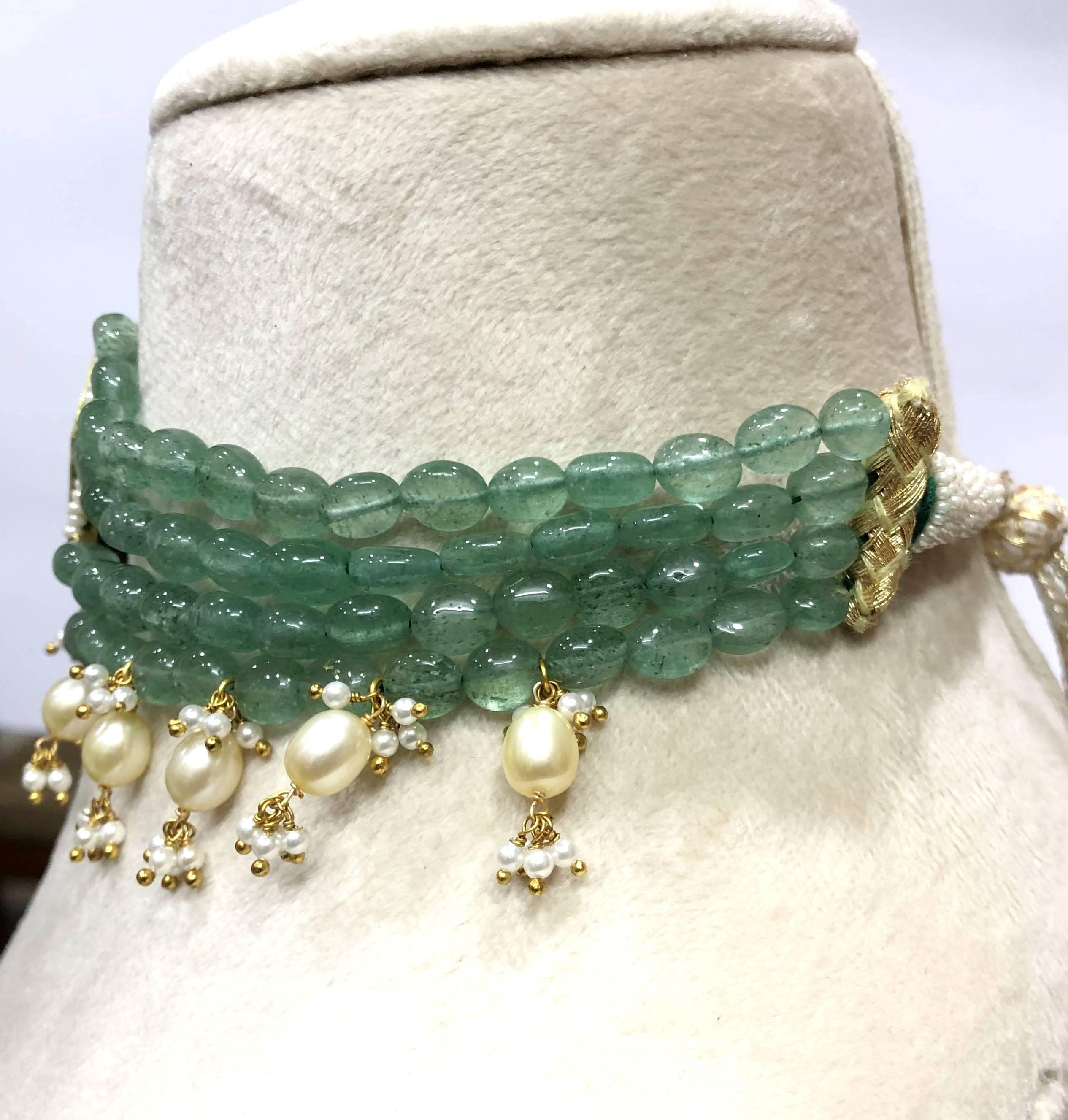 Emerald Pearl Choker Set – 22K Gold Plated Polki Indian Bridal Jewelry