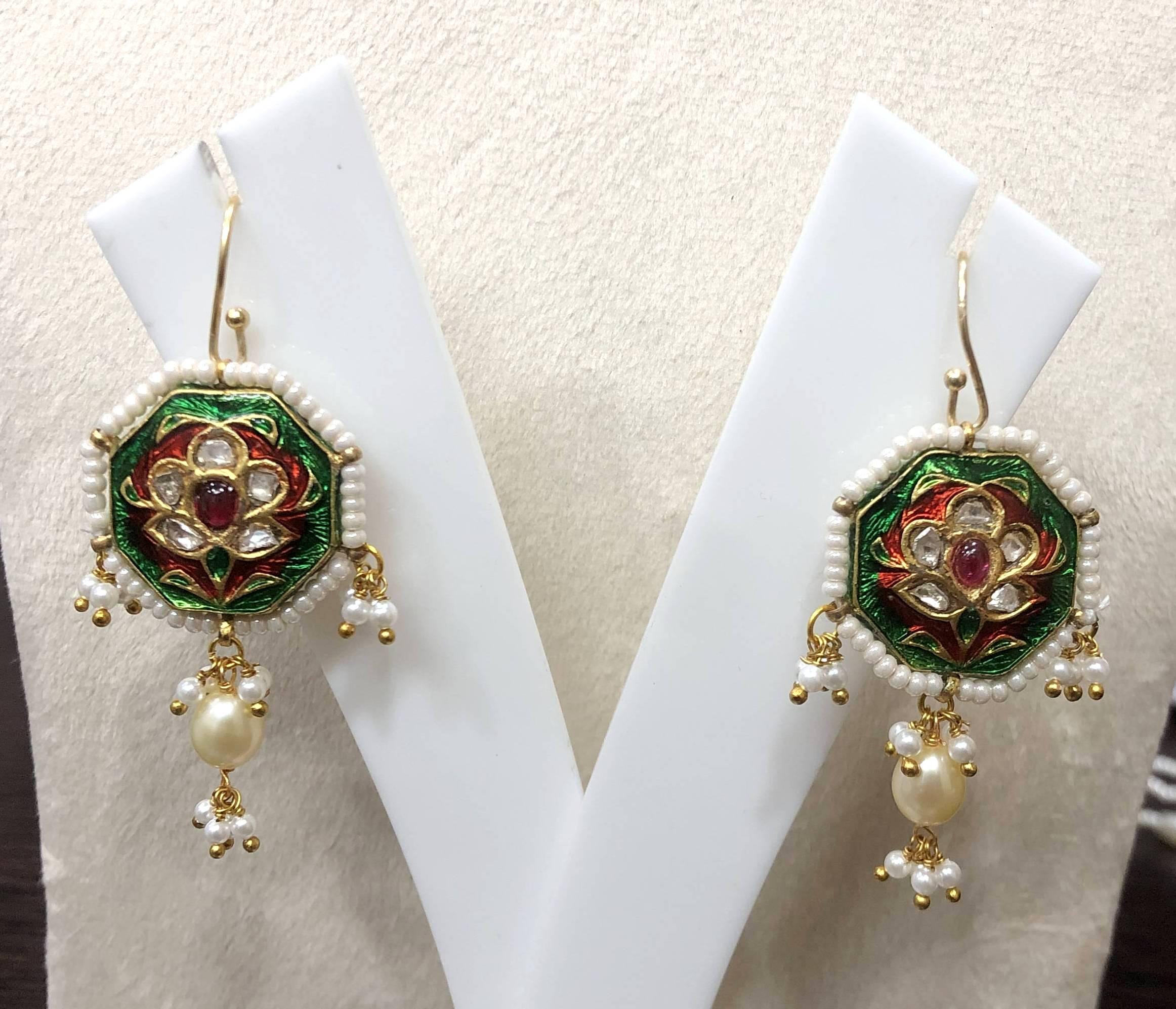 Emerald Pearl Choker Set – 22K Gold Plated Polki Indian Bridal Jewelry