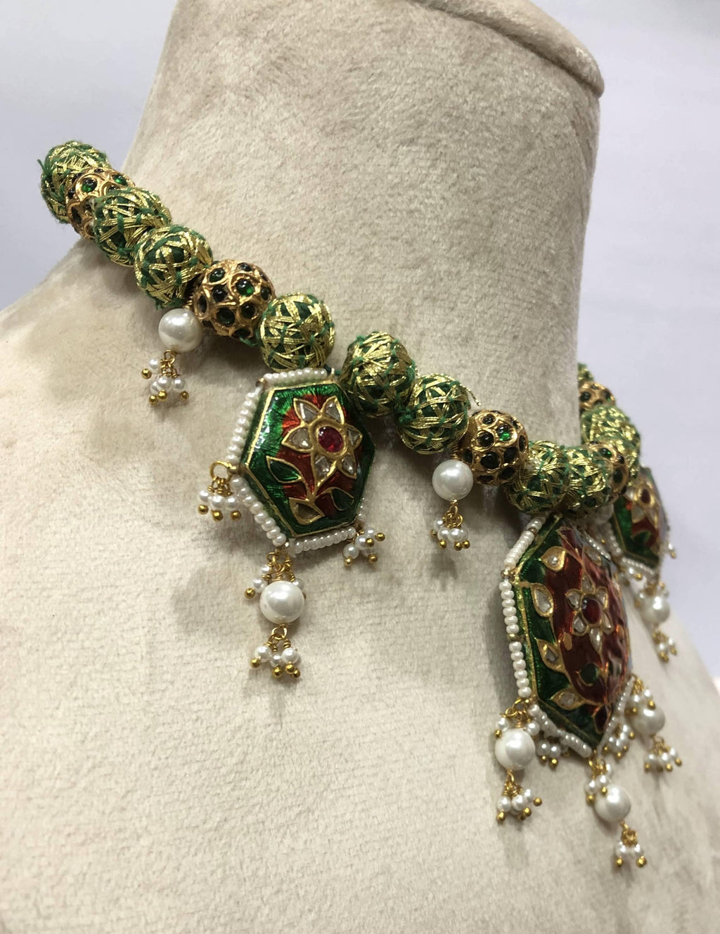 22K Gold Plated Meenakari Choker – Polki Diamond & Ruby Indian Bridal Jewelry