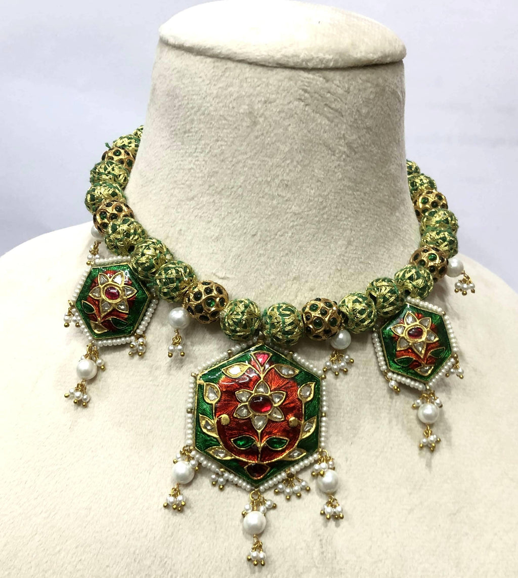 22K Gold Plated Meenakari Choker – Polki Diamond & Ruby Indian Bridal Jewelry