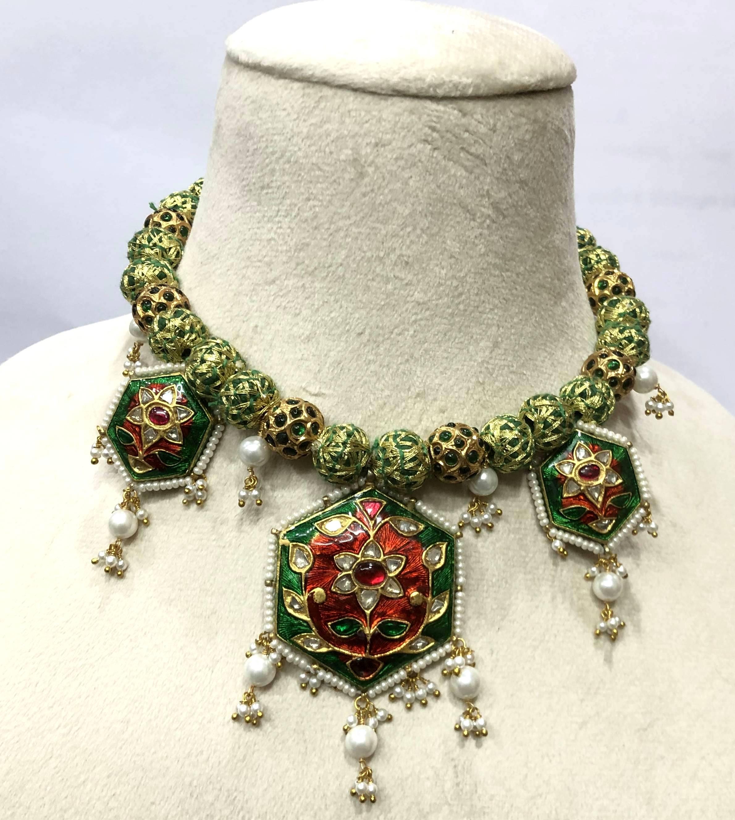 22K Gold Plated Meenakari Choker – Polki Diamond & Ruby Indian Bridal Jewelry