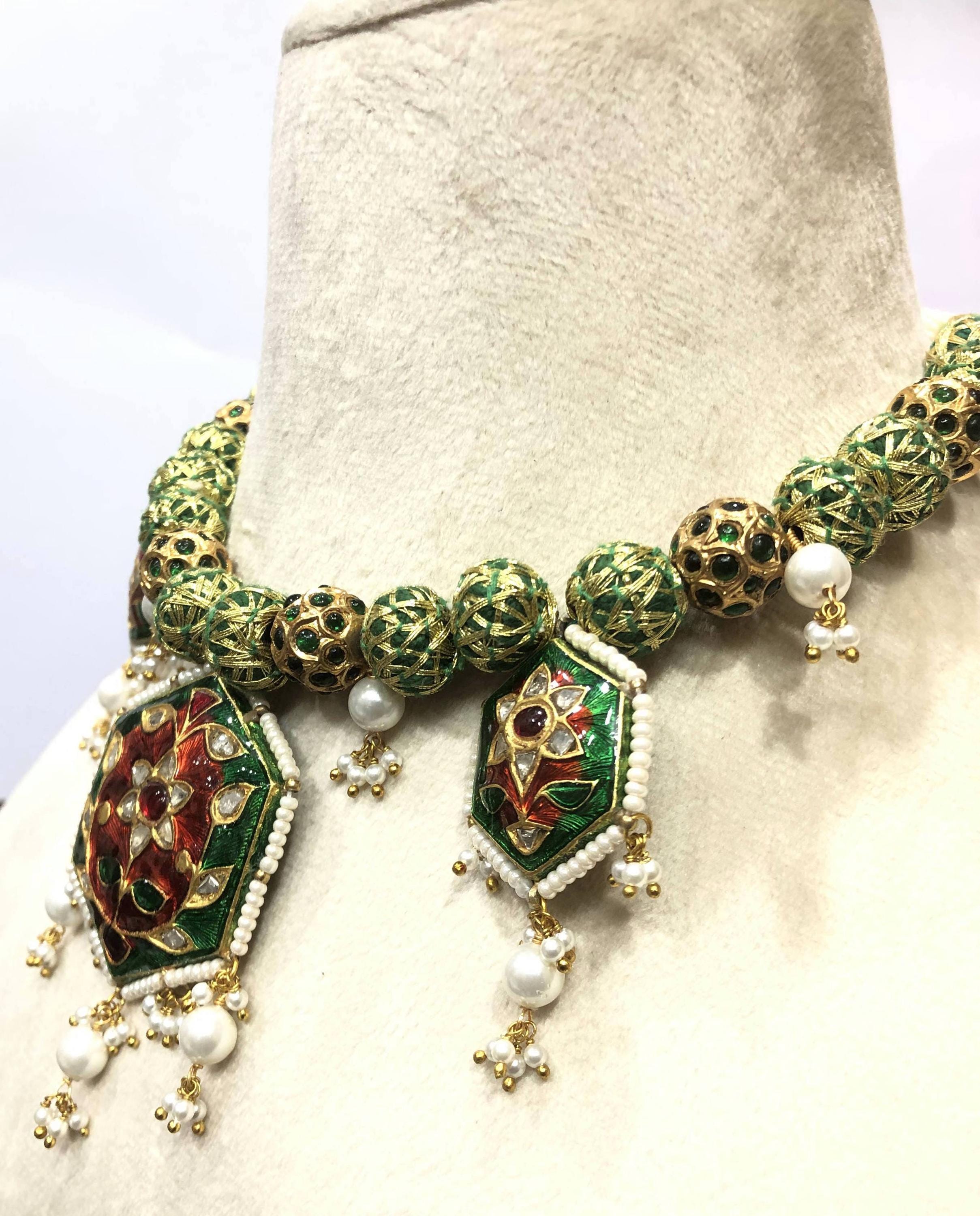22K Gold Plated Meenakari Choker – Polki Diamond & Ruby Indian Bridal Jewelry
