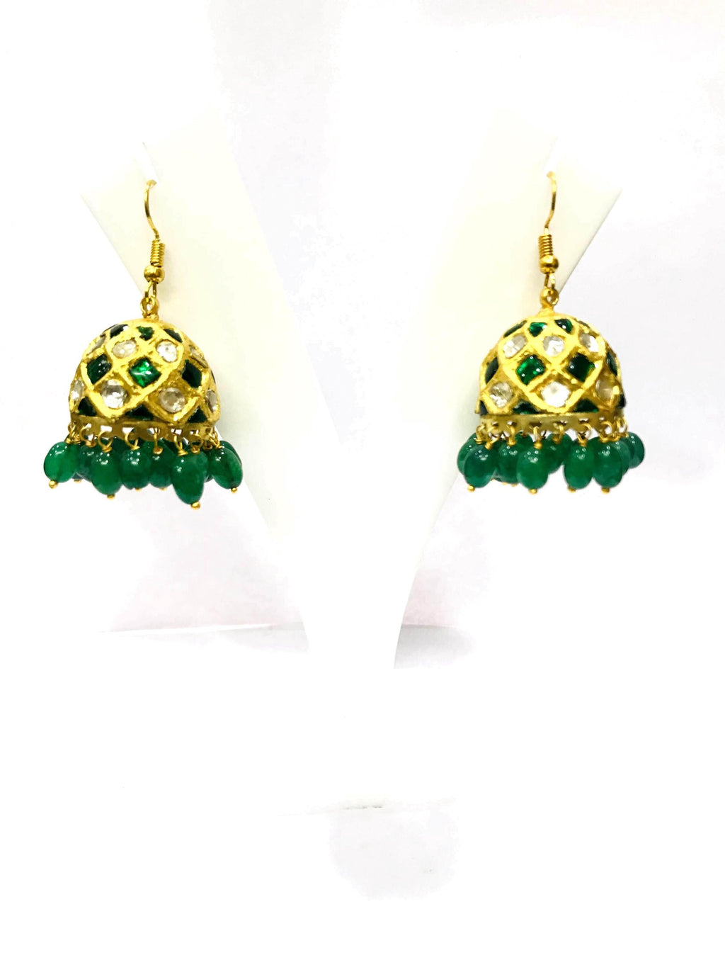22kt Gold Polki Meenakari Drop Earrings, Handmade Jadau Indian Wedding Jewelry
