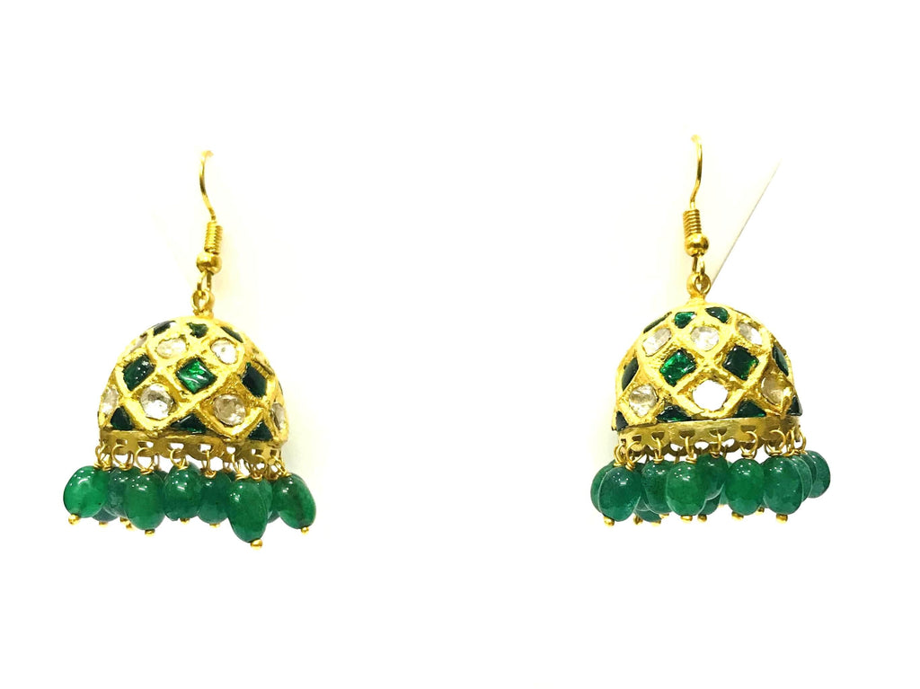 22kt Gold Polki Meenakari Drop Earrings, Handmade Jadau Indian Wedding Jewelry