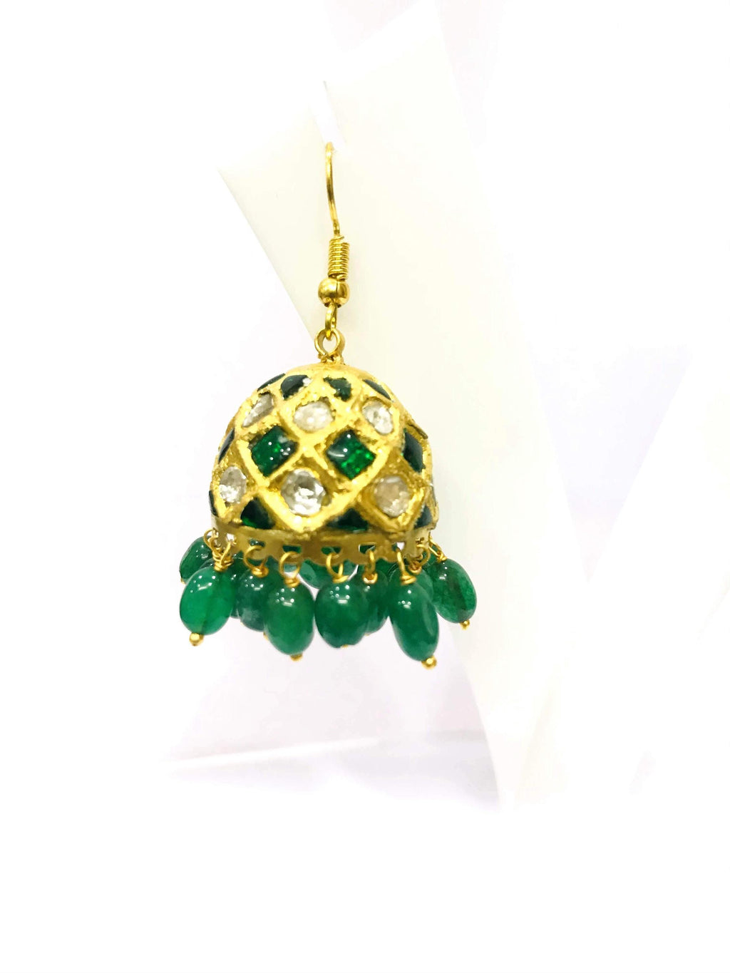 22kt Gold Polki Meenakari Drop Earrings, Handmade Jadau Indian Wedding Jewelry