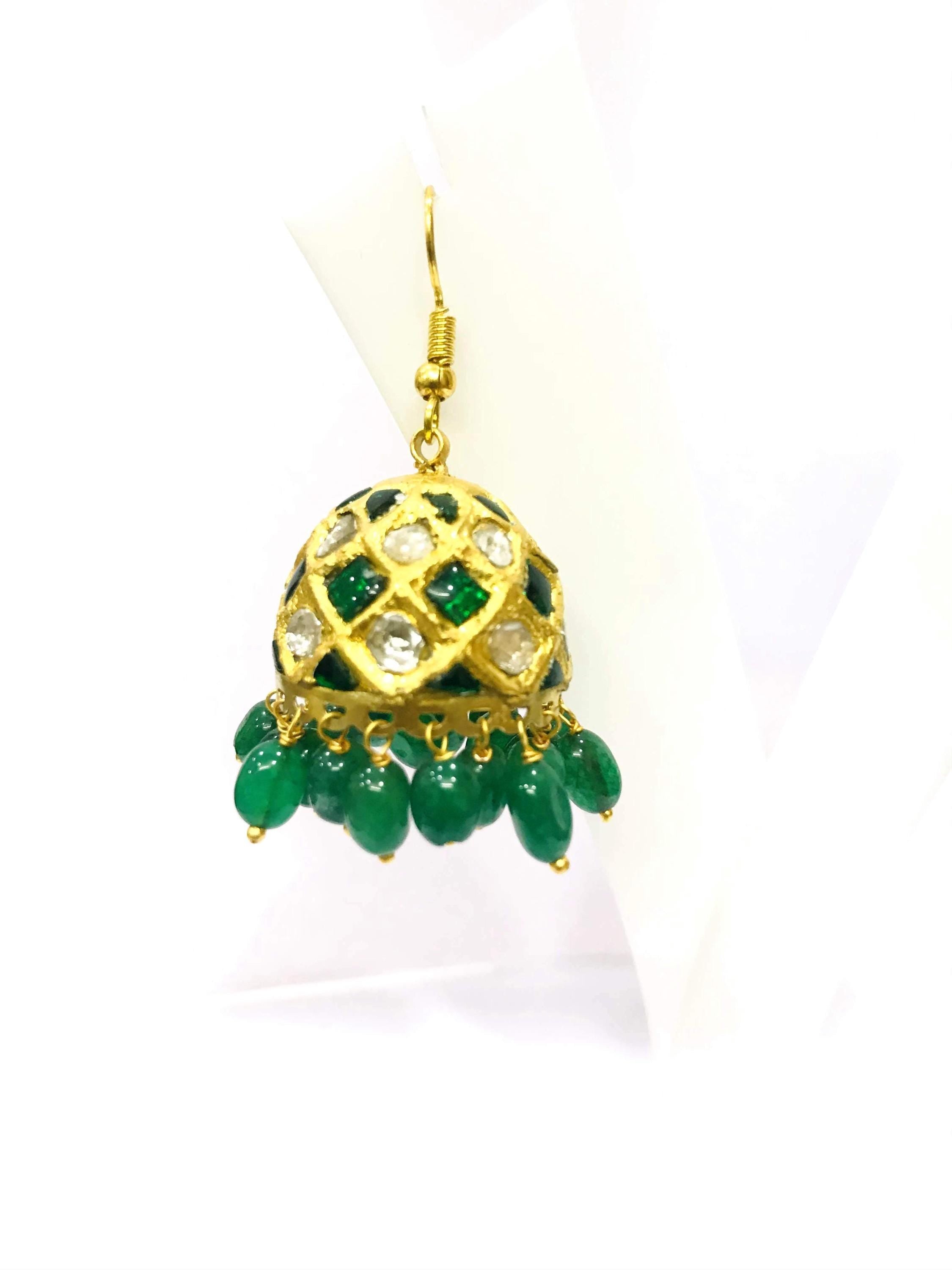 22kt Gold Polki Meenakari Drop Earrings, Handmade Jadau Indian Wedding Jewelry