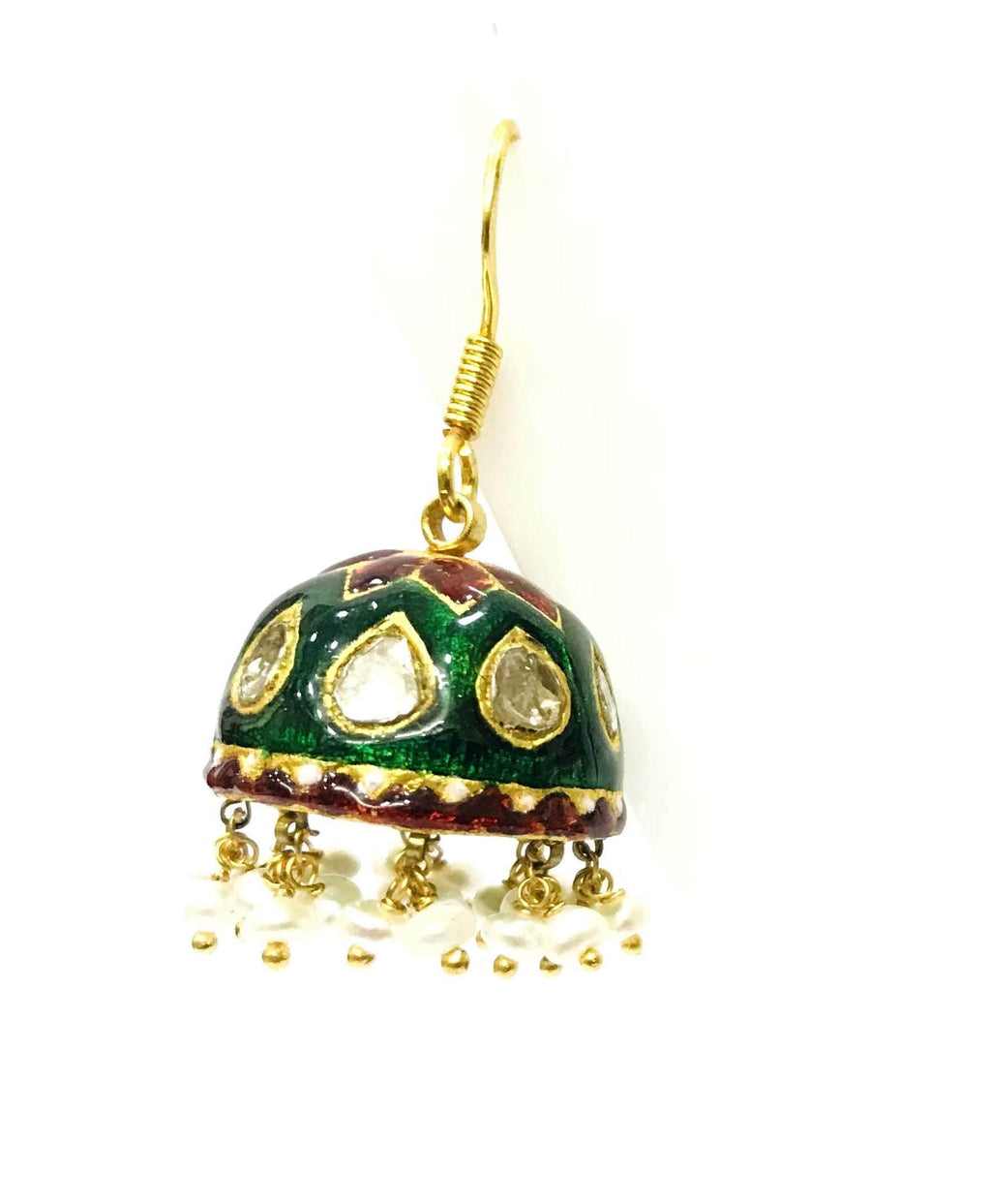 22kt Gold Polki Diamond Meenakari Drop Earrings, Indian Wedding Jewellery