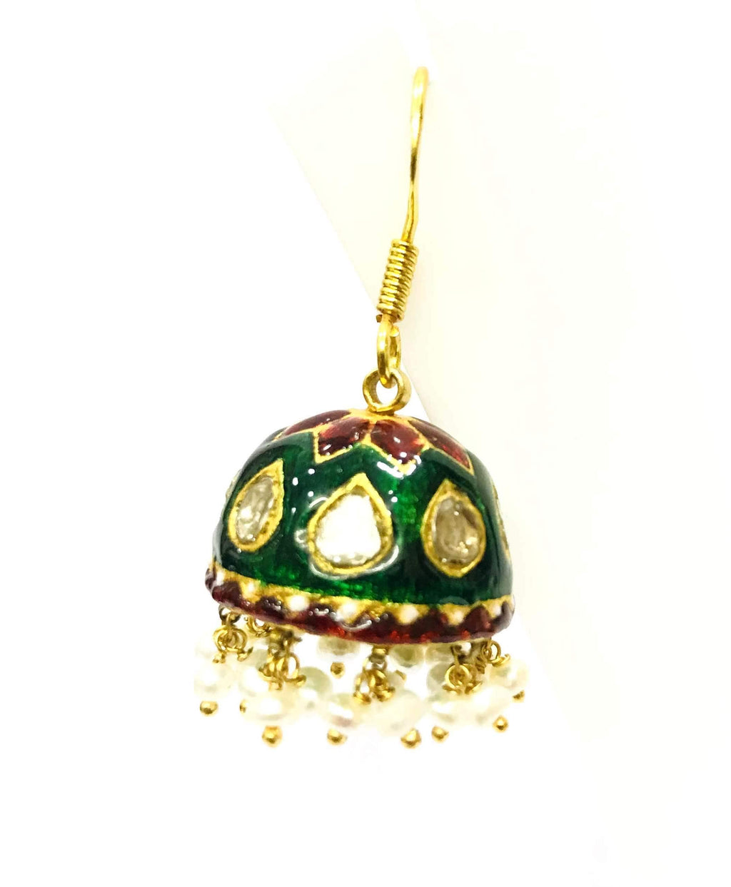 22kt Gold Polki Diamond Meenakari Drop Earrings, Indian Wedding Jewellery