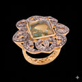 Attractive Turquoise & Diamond Polki Ring, 18k Gold, Sterling Silver Victorian Statement Ring