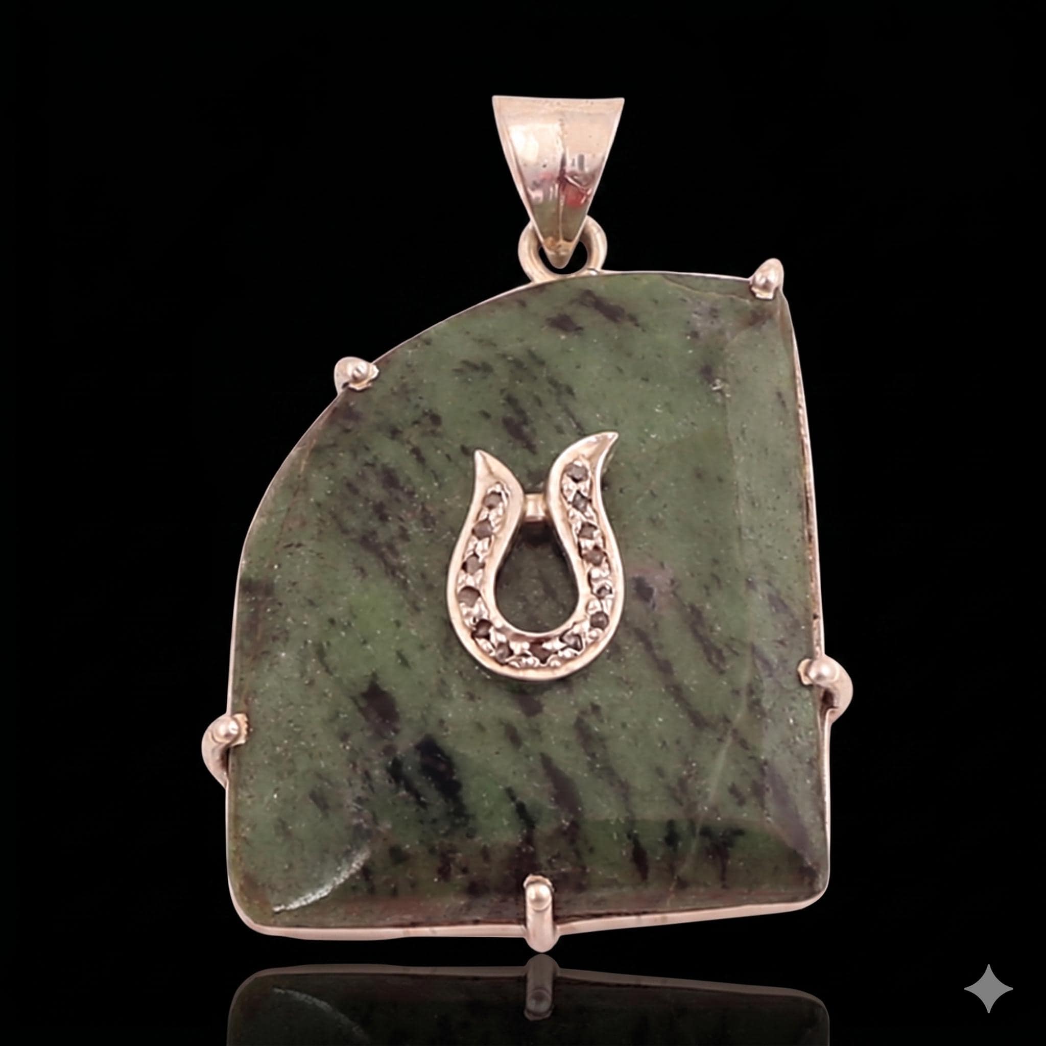 Victorian Rubyzosite Diamond Polki Pendant, 18k Gold Sterling Silver Handmade