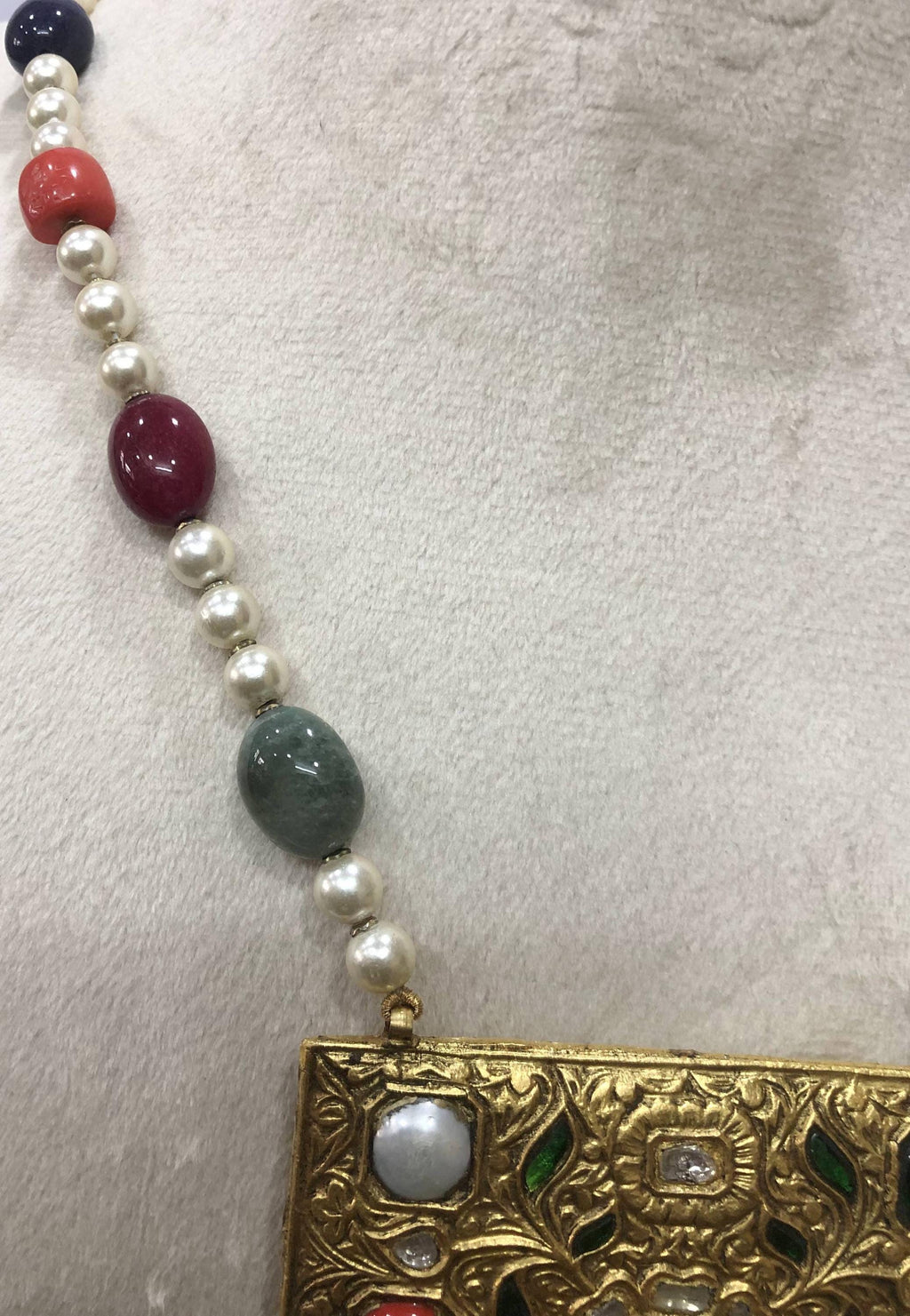 22kt Gold Navratna Necklace Set, Meenakari Jadau Gemstone Statement Jewelry