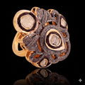 Victorian Diamond Polki Rosecut Diamond Ring, 18k Gold Sterling Silver Statement