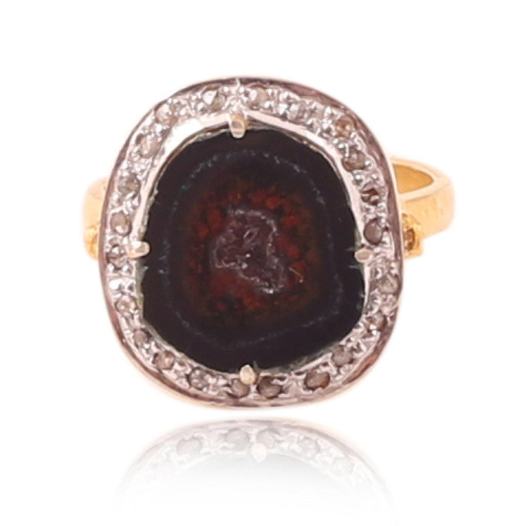 Exclusive Druzy & Diamond Polki Ring, 18k Gold and Sterling Silver Victorian Statement Ring