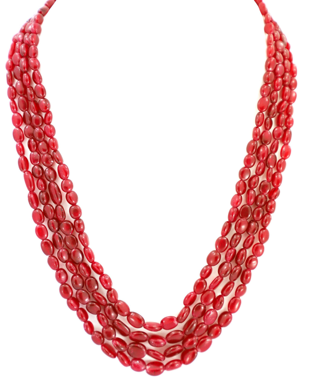 Glass-Filled Ruby Oval Beads Strand, 486.7 Carat Red Gemstone Necklace (4mm-8mm)