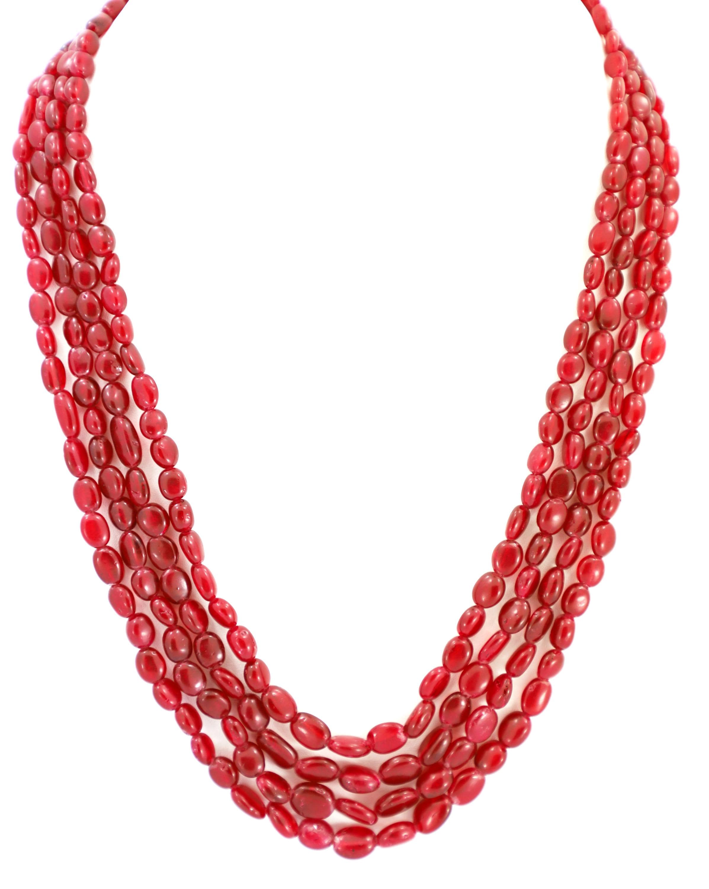 Glass-Filled Ruby Oval Beads Strand, 486.7 Carat Red Gemstone Necklace (4mm-8mm)