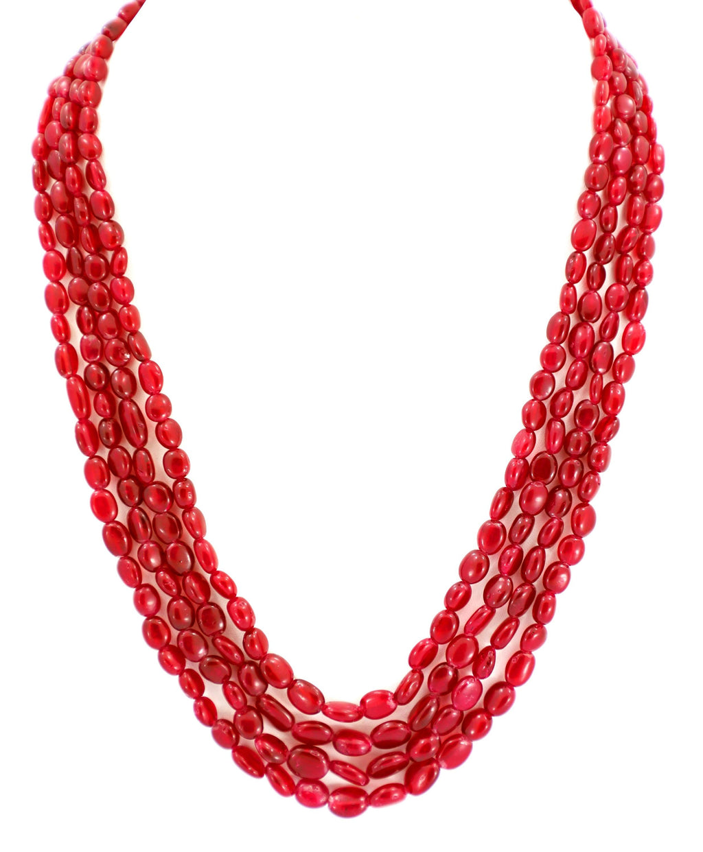 Glass-Filled Ruby Oval Beads Strand, 486.7 Carat Red Gemstone Necklace (4mm-8mm)