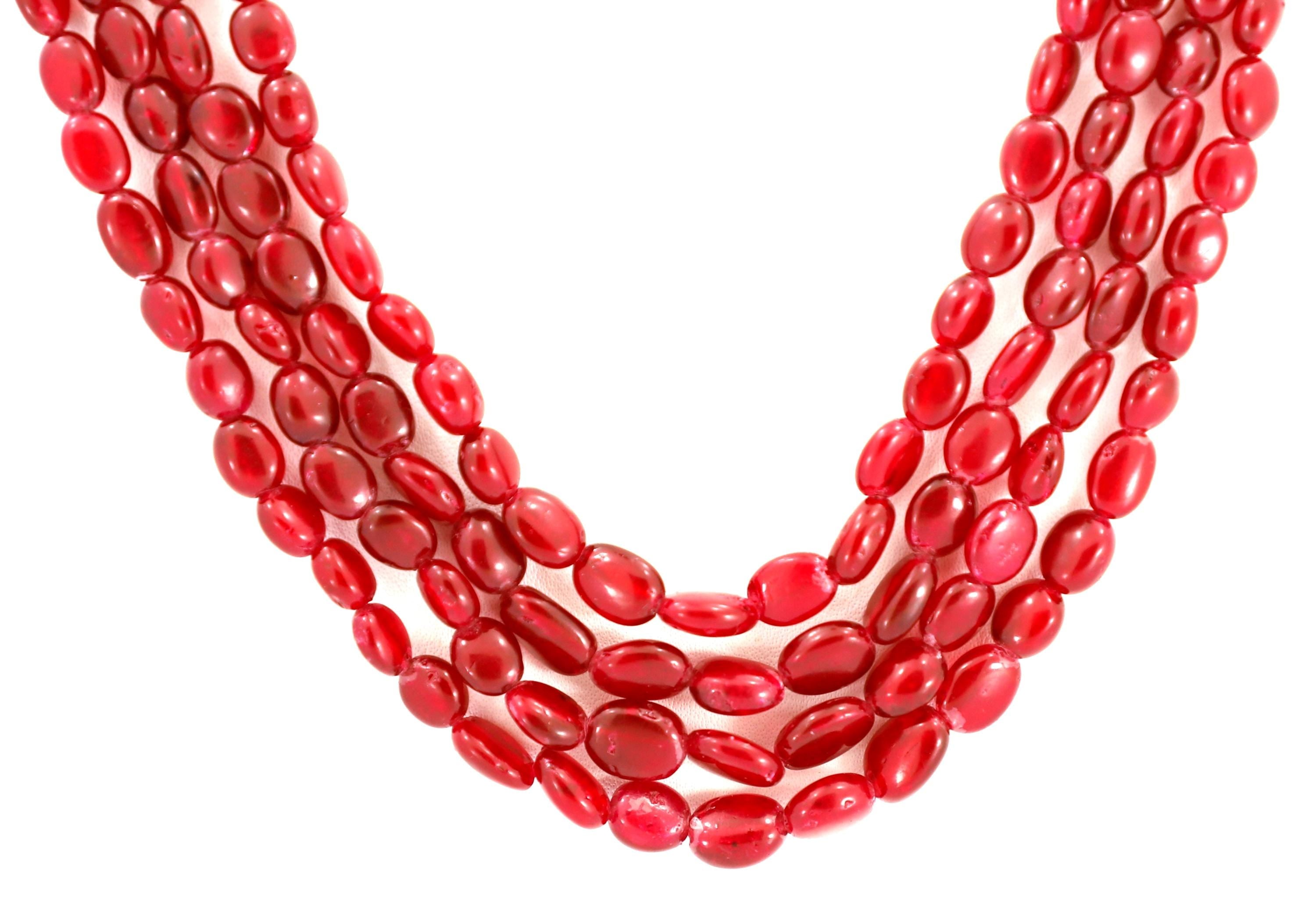 Glass-Filled Ruby Oval Beads Strand, 486.7 Carat Red Gemstone Necklace (4mm-8mm)