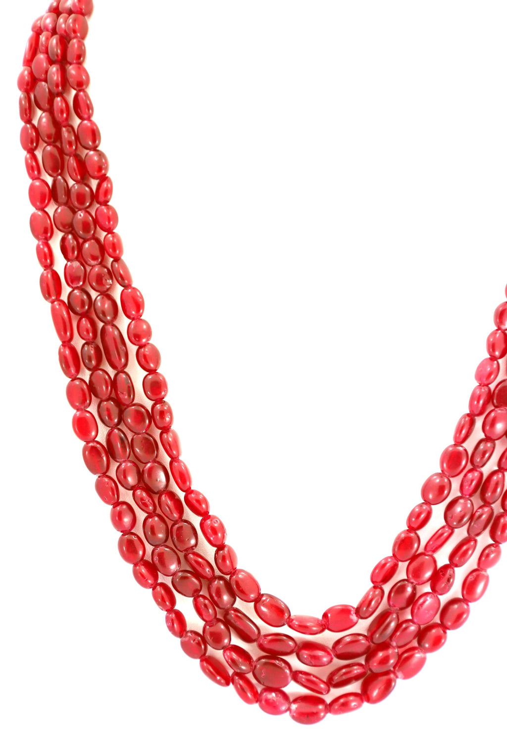 Glass-Filled Ruby Oval Beads Strand, 486.7 Carat Red Gemstone Necklace (4mm-8mm)