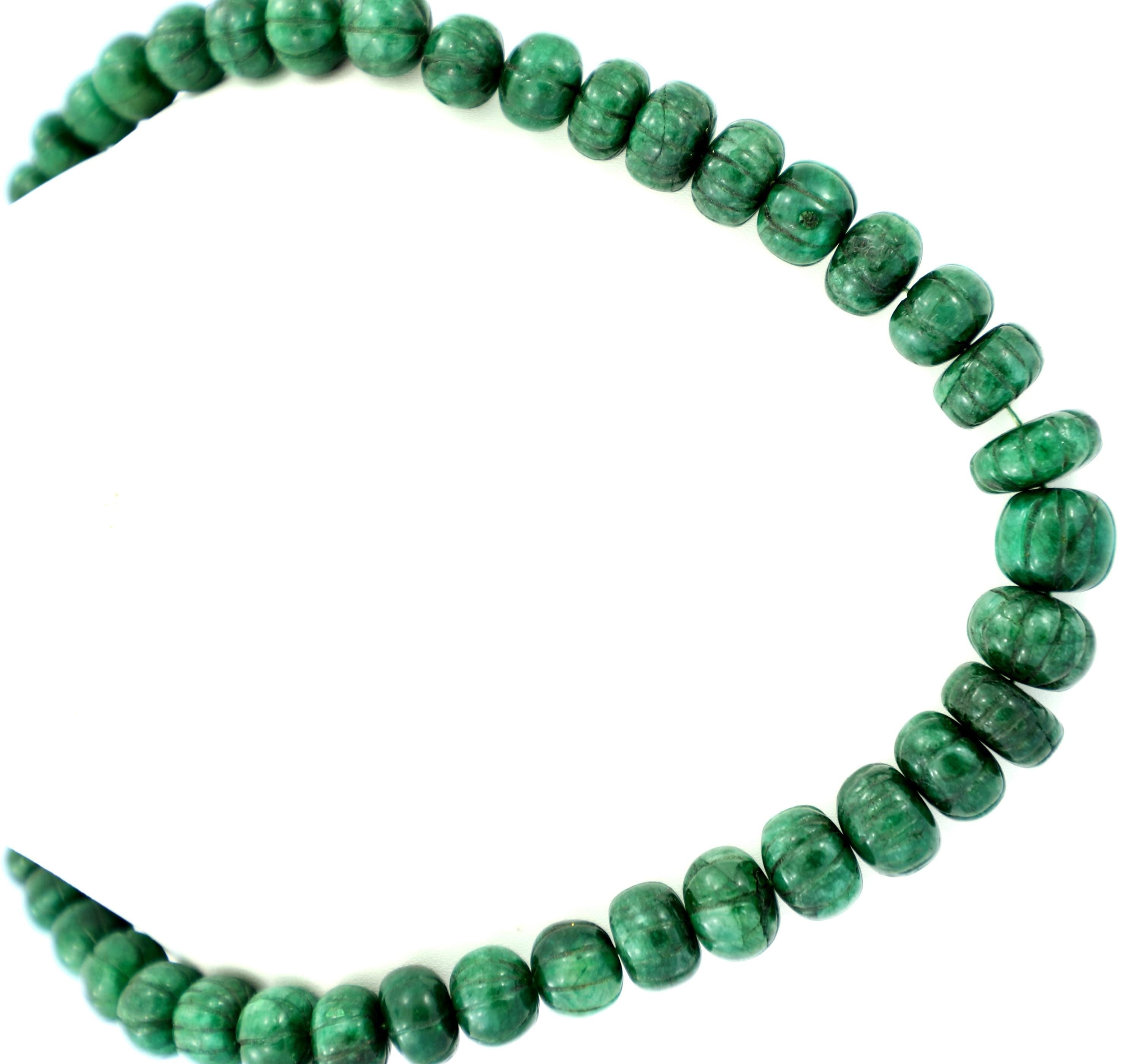 Natural Emerald Melon Cut Beads Strand, 477 Carat Gemstone Necklace 9-15mm for Jewelry Making