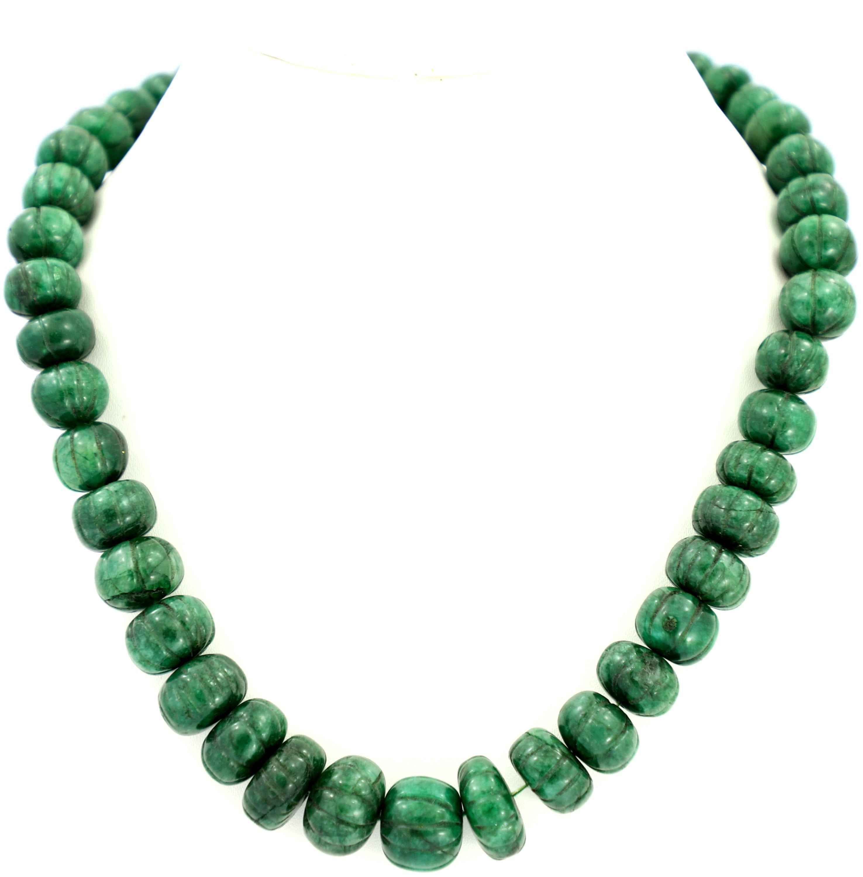 Natural Emerald Melon Cut Beads Strand, 477 Carat Gemstone Necklace 9-15mm for Jewelry Making