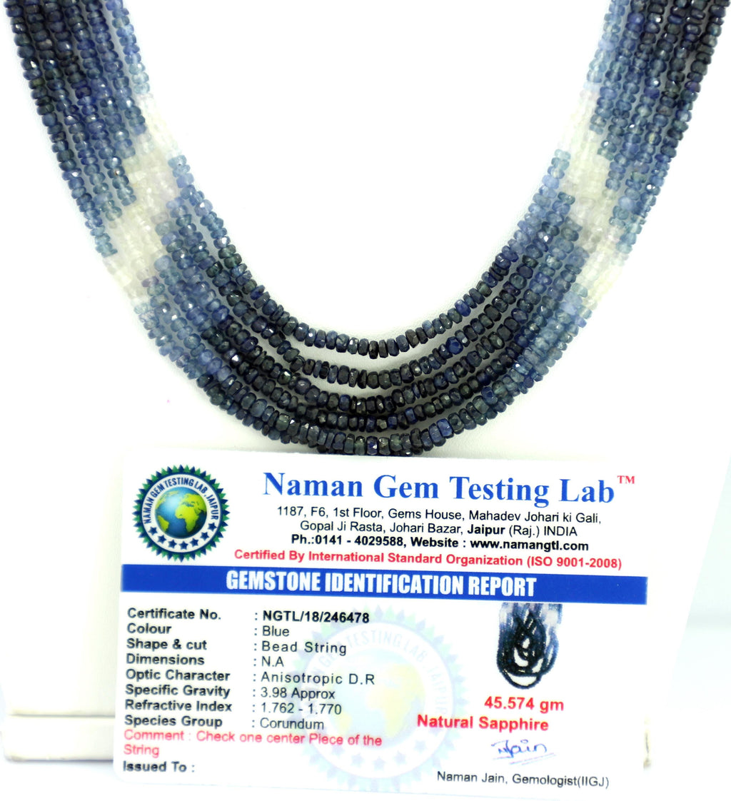 Natural Blue Sapphire Faceted Beads Strand, 228 Carat Gemstone Necklace (2mm)