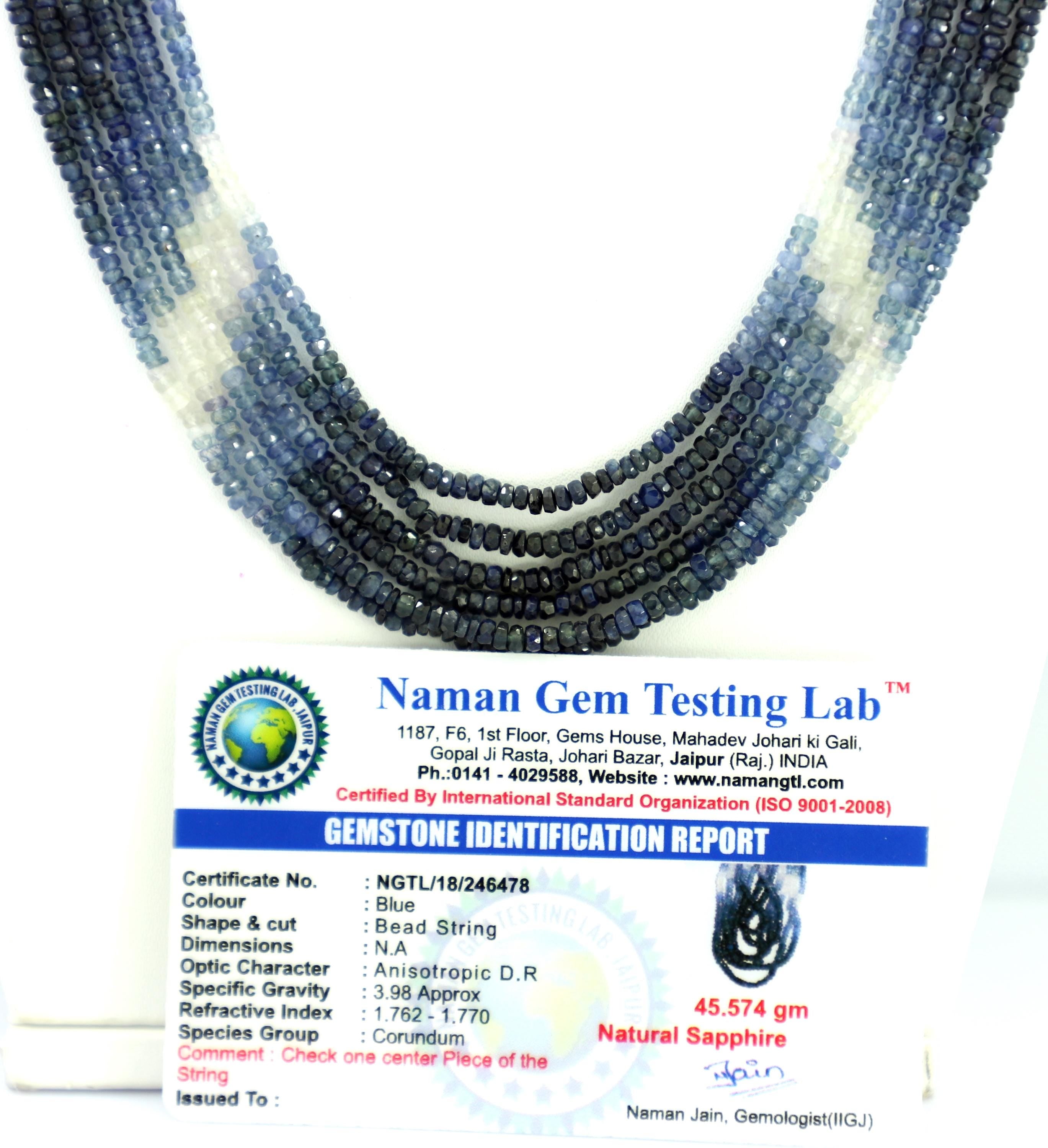 Natural Blue Sapphire Faceted Beads Strand, 228 Carat Gemstone Necklace (2mm)