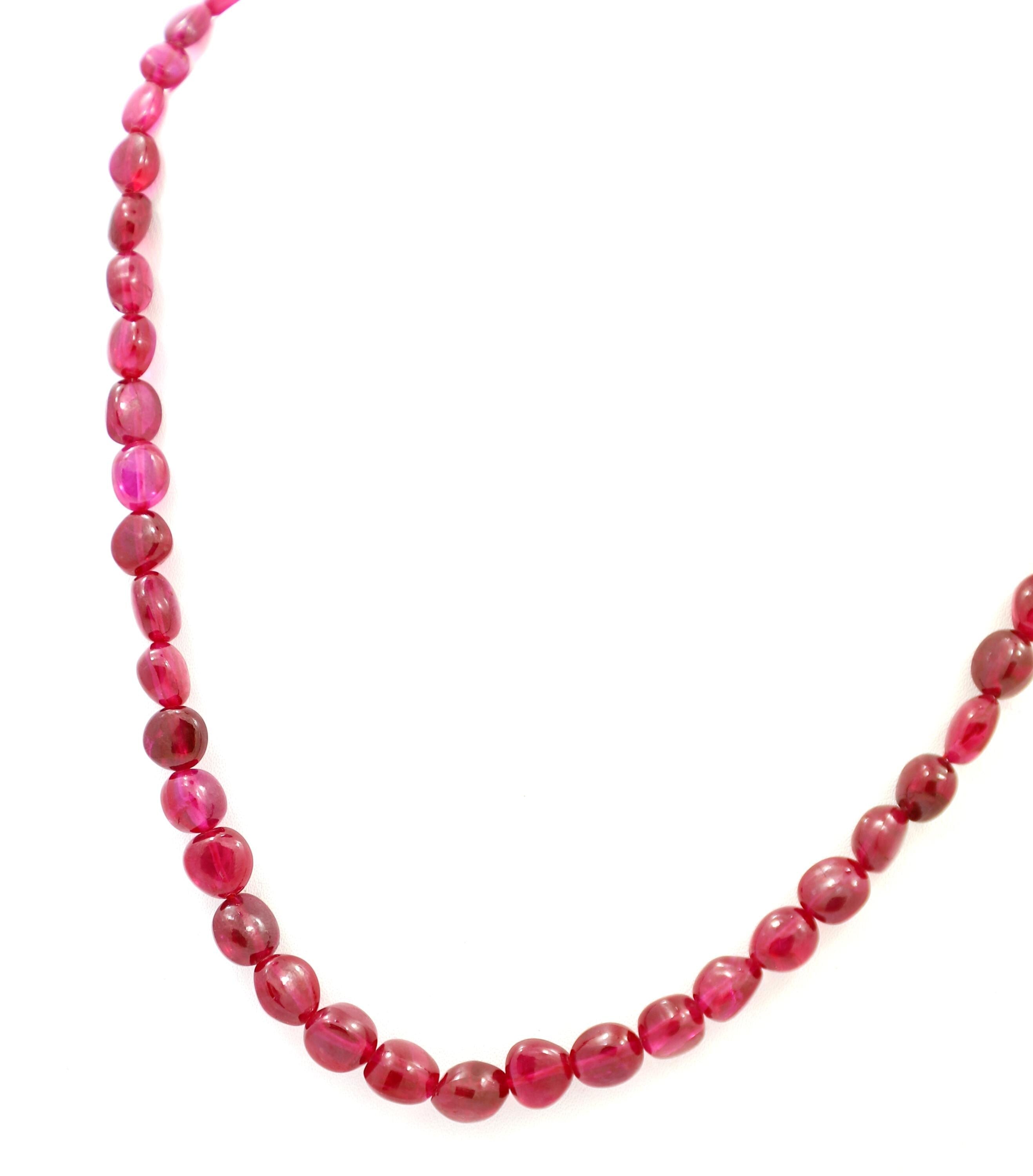 Glass-Filled Ruby Oval Beads Strand, 173.5 Carat Red Gemstone Necklace 5mm-8mm