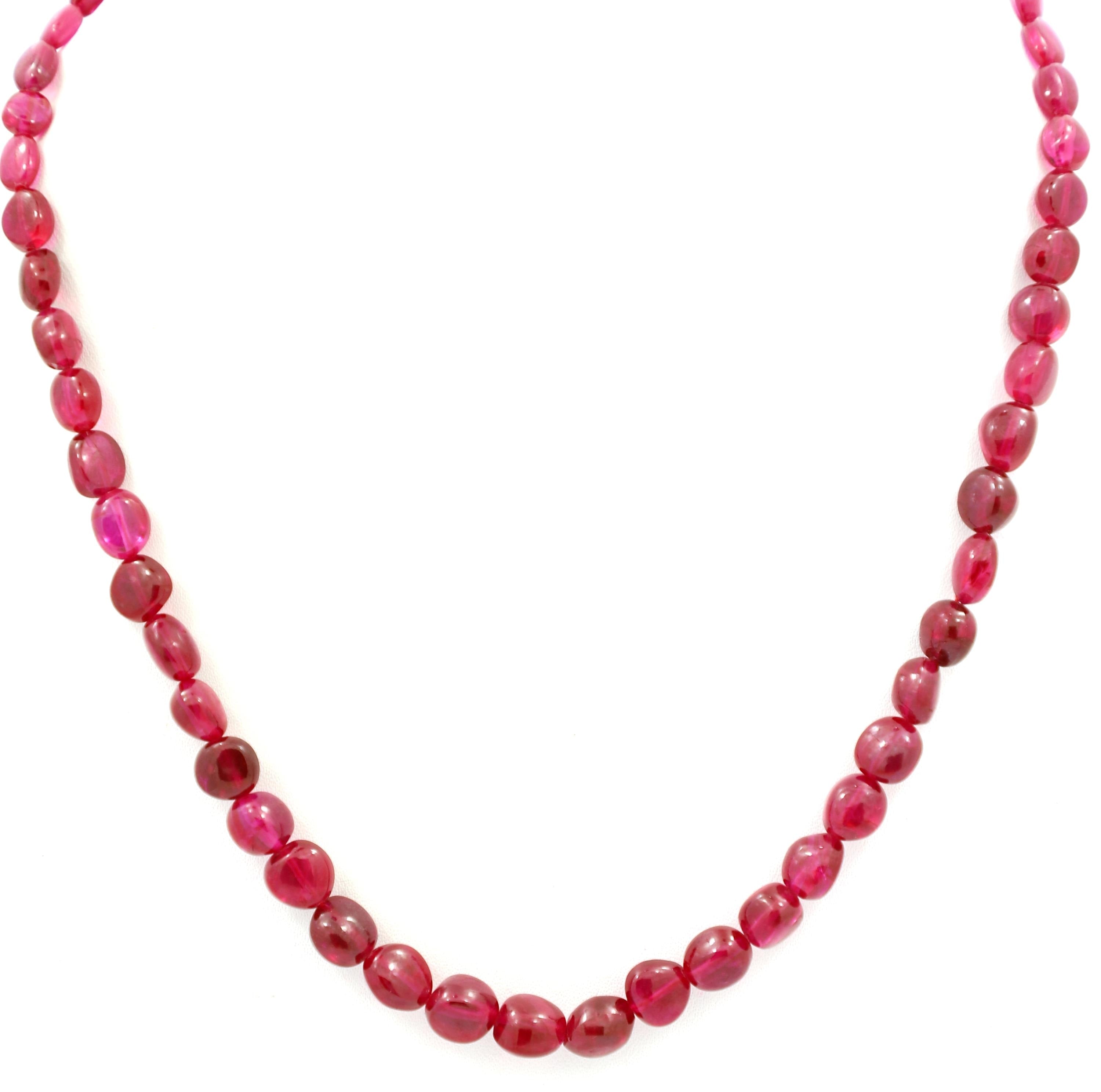 Glass-Filled Ruby Oval Beads Strand, 173.5 Carat Red Gemstone Necklace 5mm-8mm