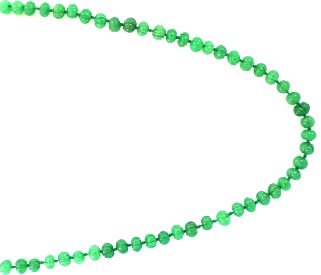 Natural Emerald Melon Cut Beads Strand, 8mm Carved Gemstone Necklace Supply