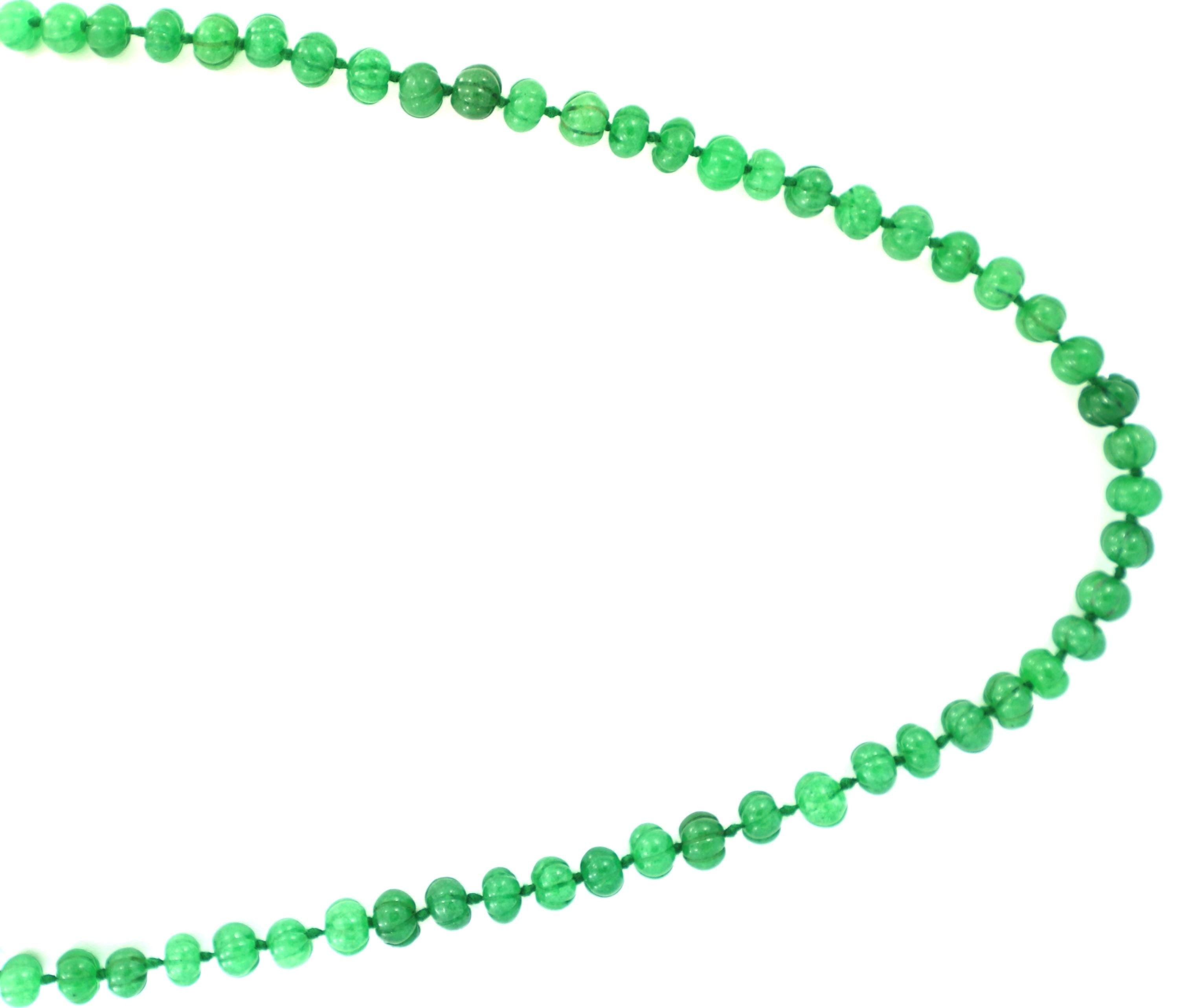 Natural Emerald Melon Cut Beads Strand, 8mm Carved Gemstone Necklace Supply