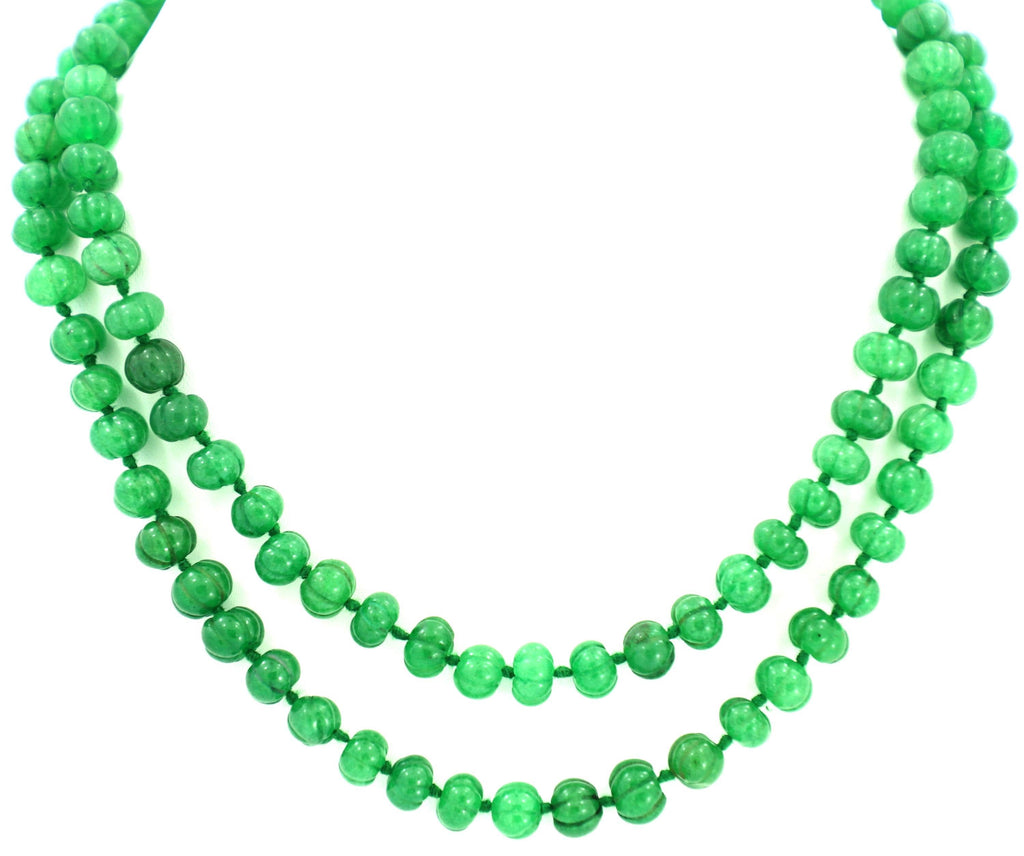 Natural Emerald Melon Cut Beads Strand, 8mm Carved Gemstone Necklace Supply