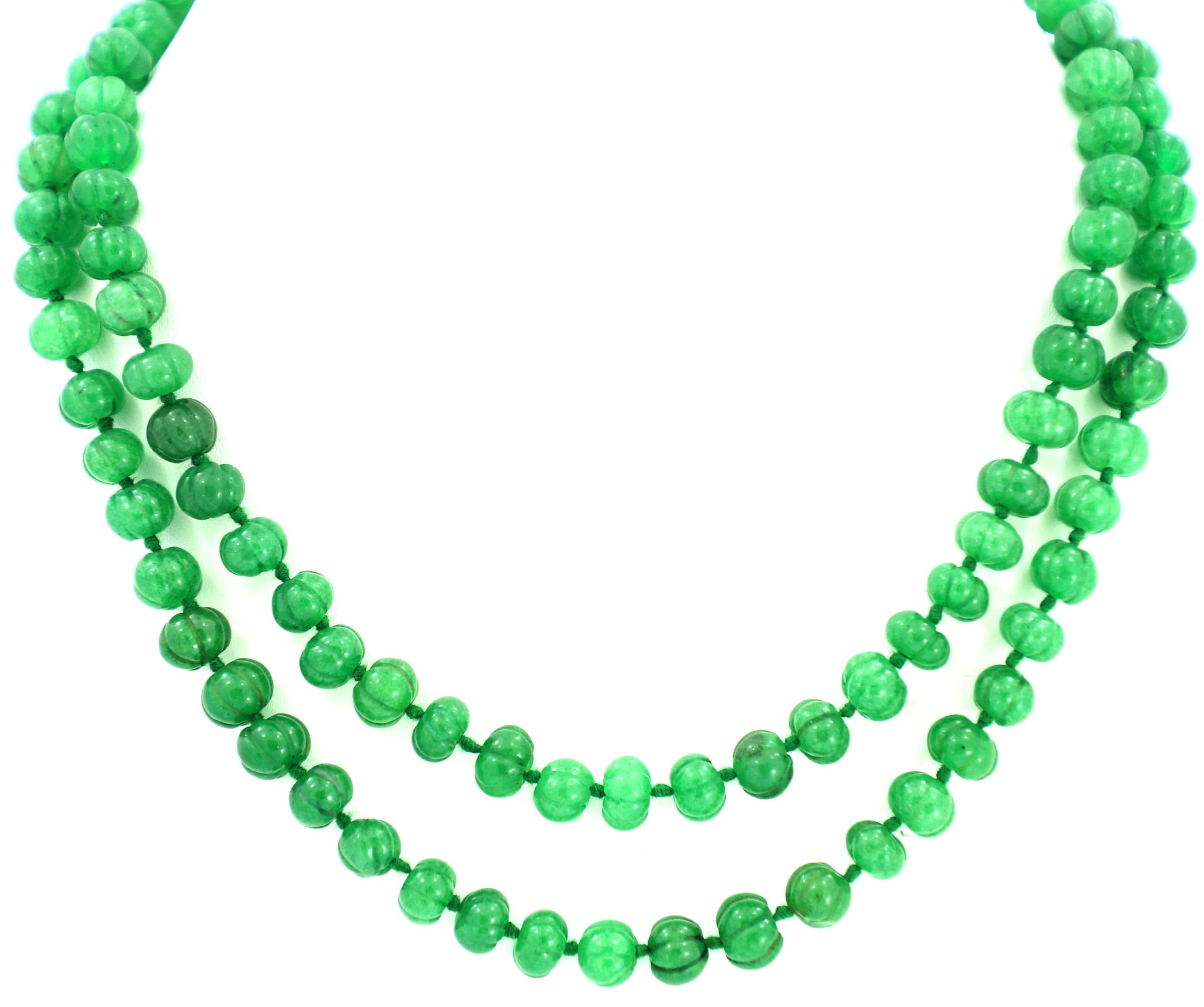 Natural Emerald Melon Cut Beads Strand, 8mm Carved Gemstone Necklace Supply