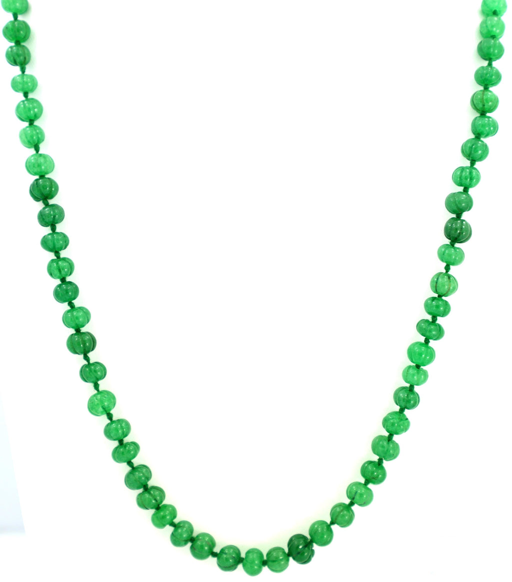 Natural Emerald Melon Cut Beads Strand, 8mm Carved Gemstone Necklace Supply