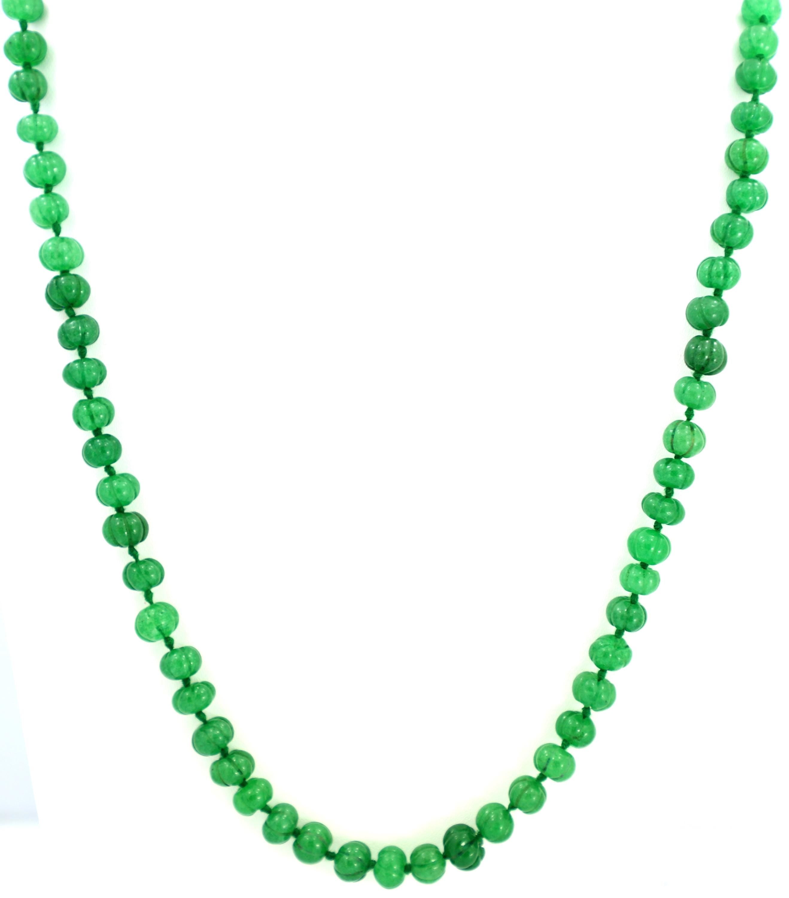 Natural Emerald Melon Cut Beads Strand, 8mm Carved Gemstone Necklace Supply