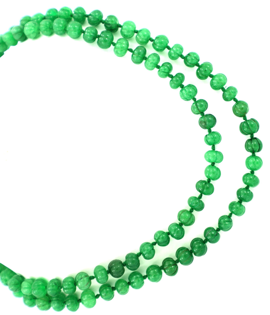Natural Emerald Melon Cut Beads Strand, 8mm Carved Gemstone Necklace Supply